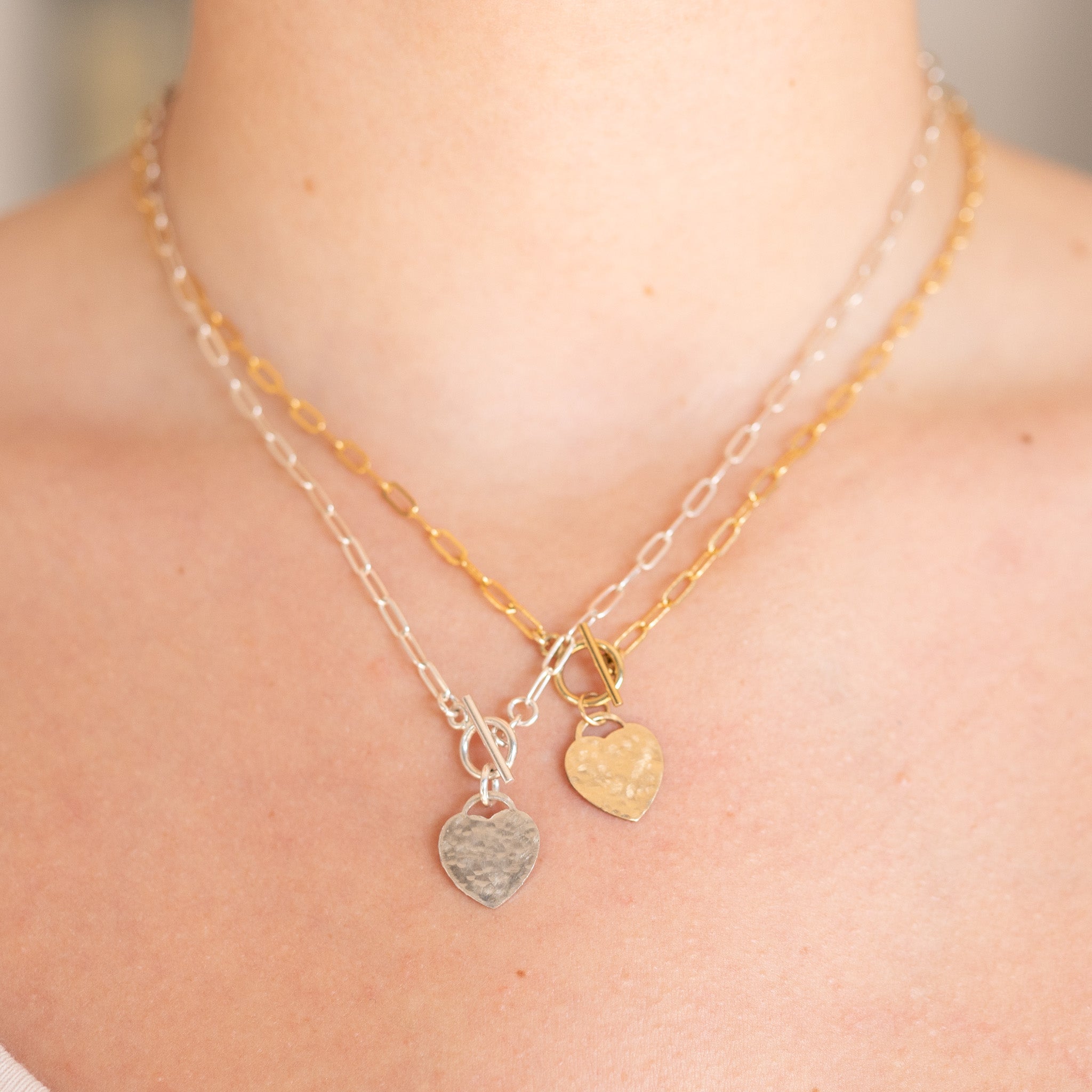 Small Sterling Silver Paperclip Heart Toggle Necklace - Jewel Ya