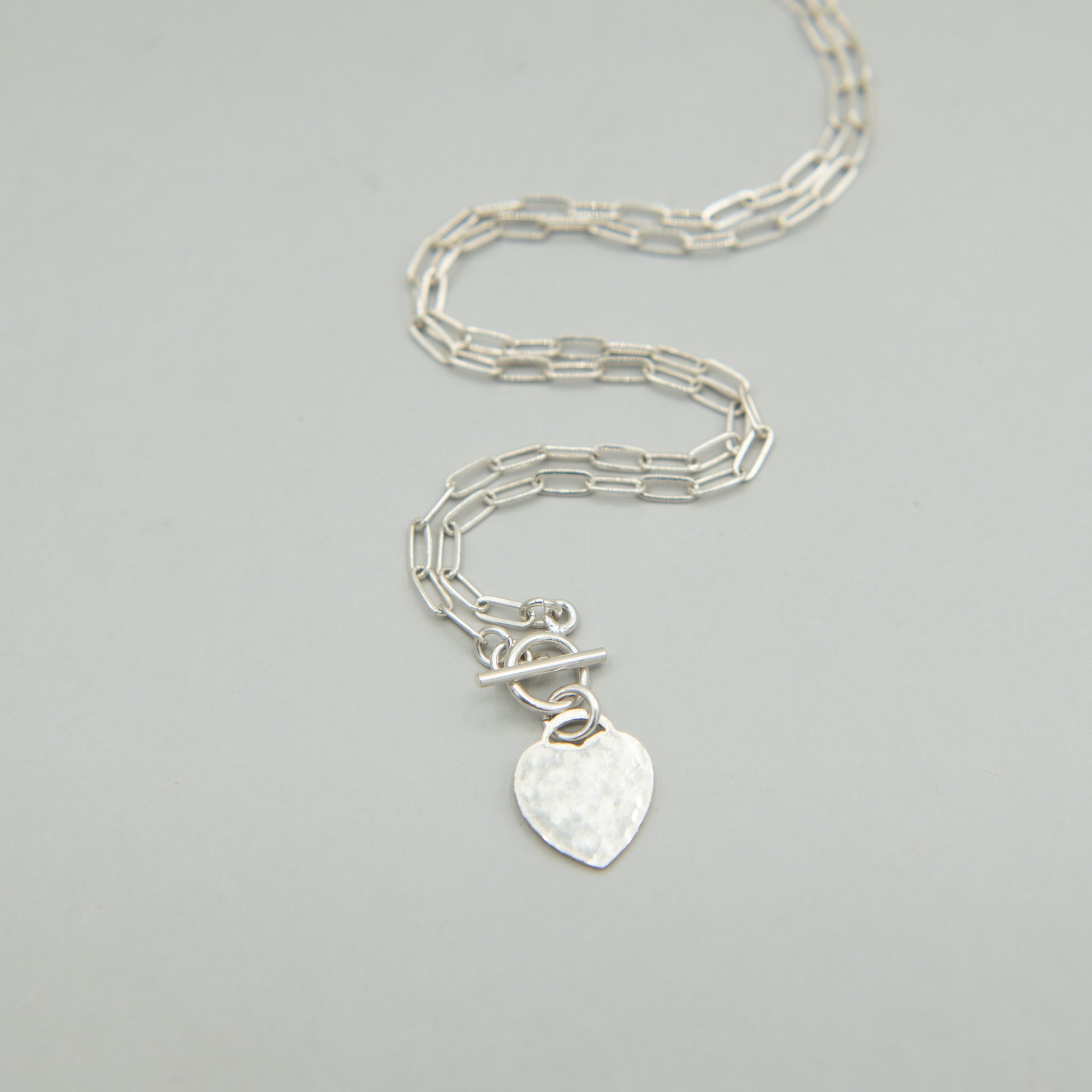 Small Sterling Silver Paperclip Heart Toggle Necklace - Jewel Ya