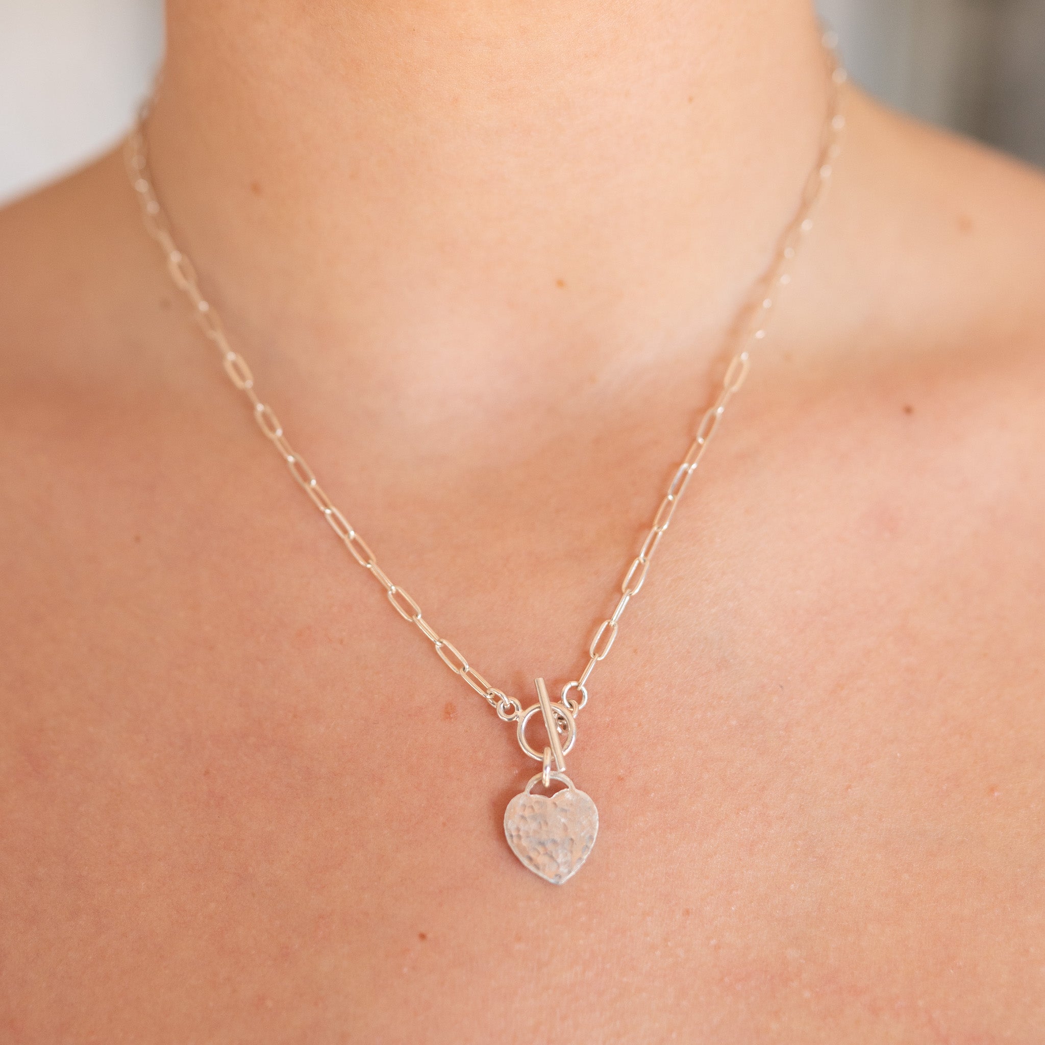 Small Sterling Silver Paperclip Heart Toggle Necklace - Jewel Ya