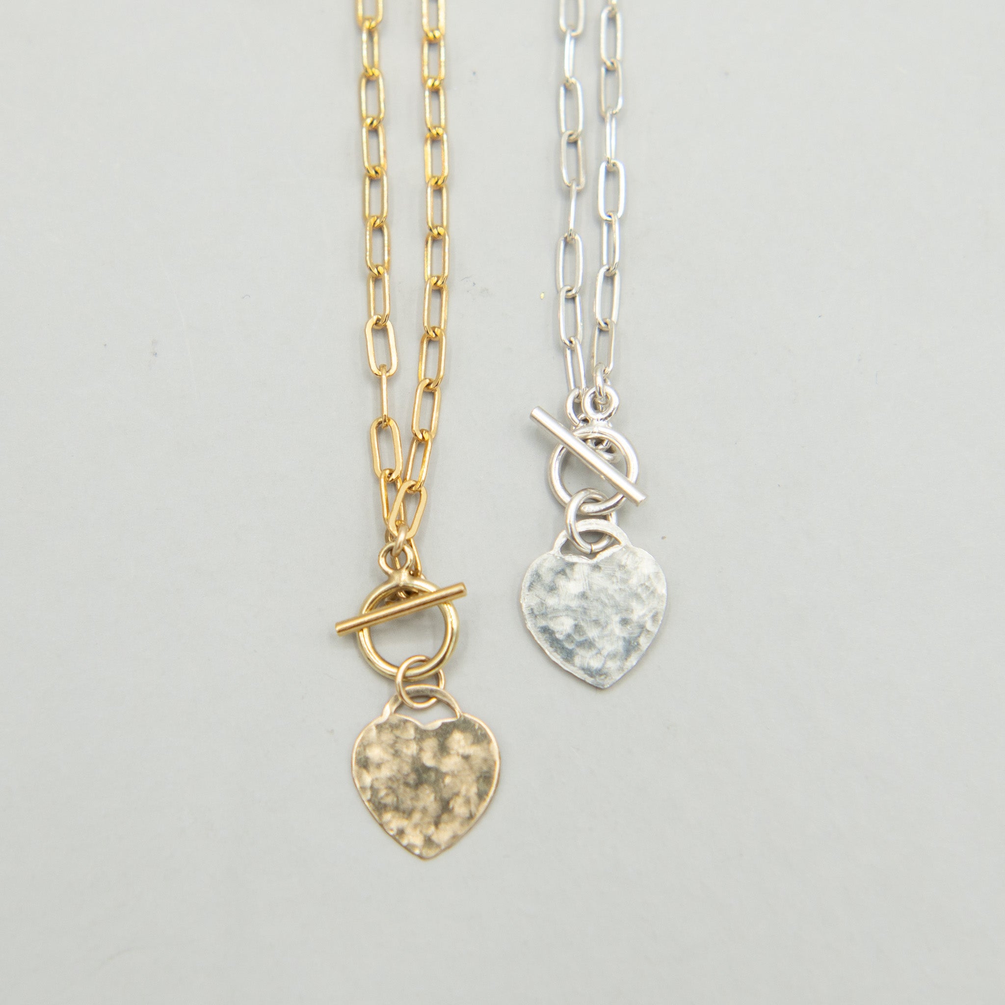 Small Sterling Silver Paperclip Heart Toggle Necklace - Jewel Ya