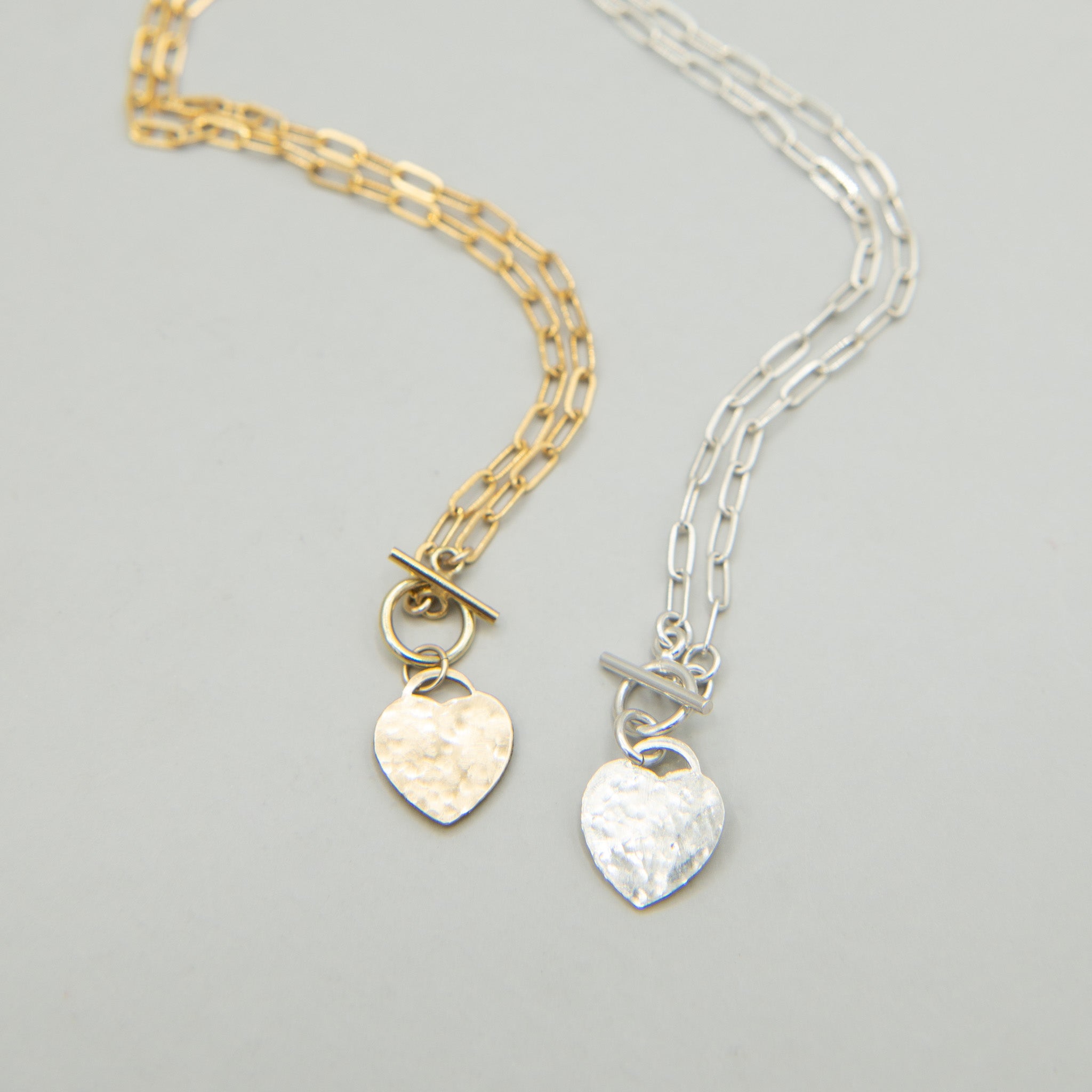 Small 14k Gold Filled Paperclip Heart Toggle Necklace - Jewel Ya