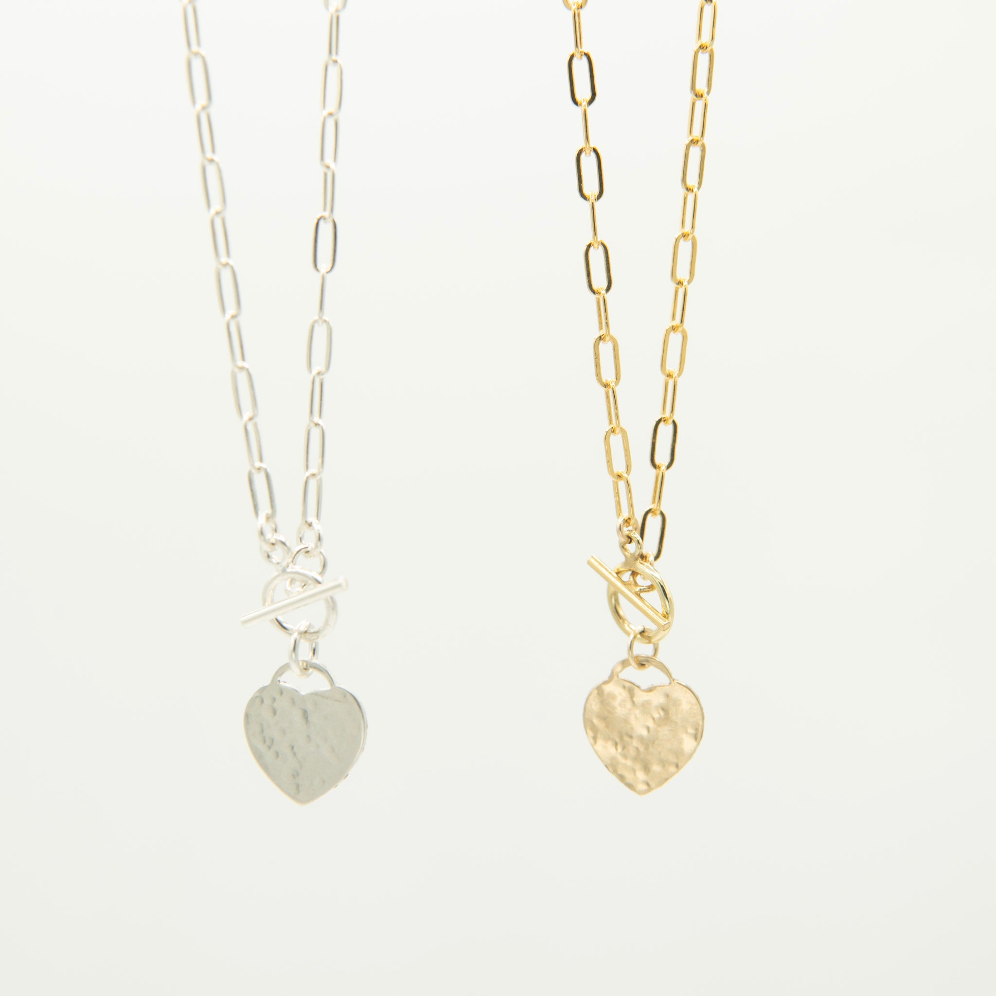 Small Sterling Silver Paperclip Heart Toggle Necklace - Jewel Ya