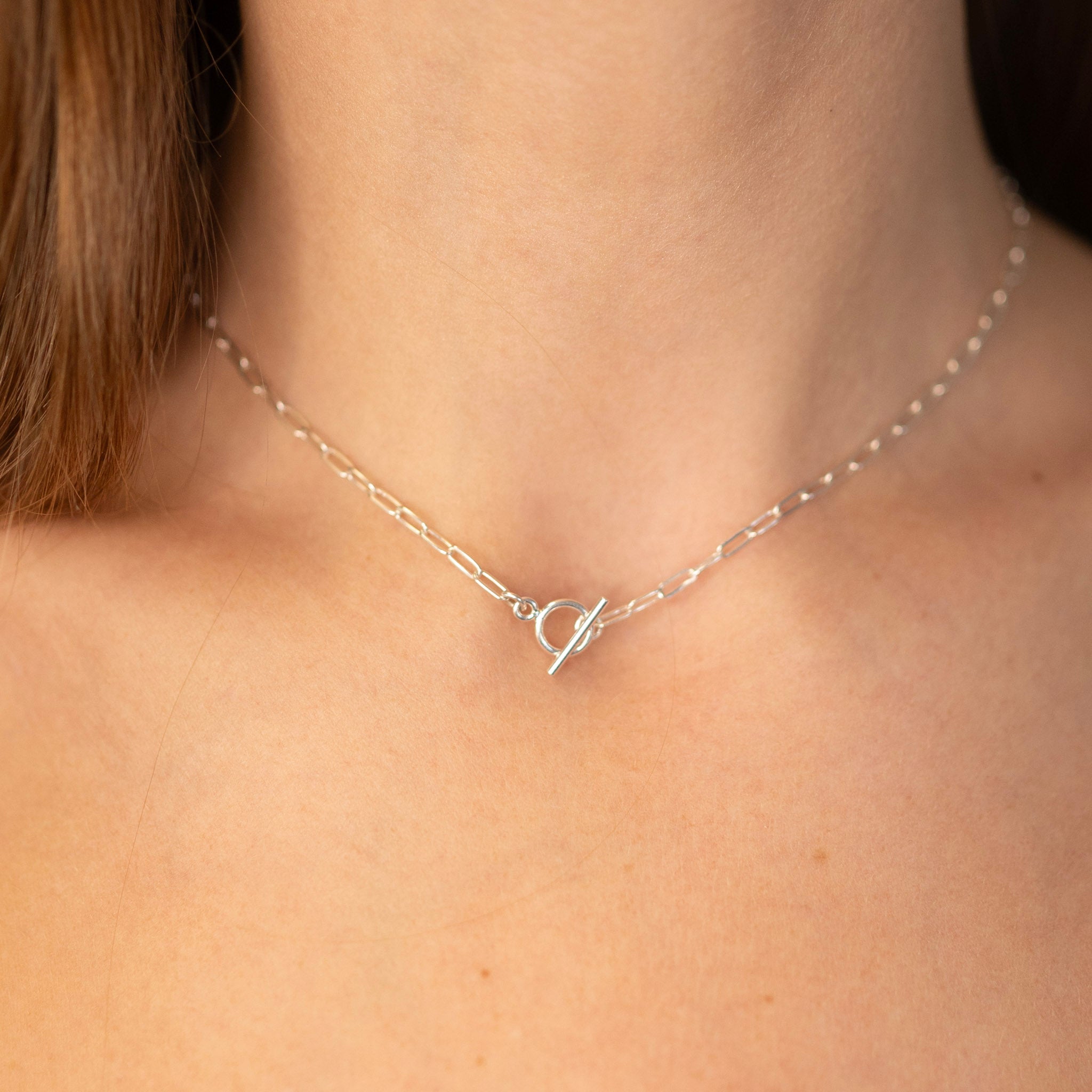 Sterling Silver Small Paper Clip Toggle Necklace - Jewel Ya
