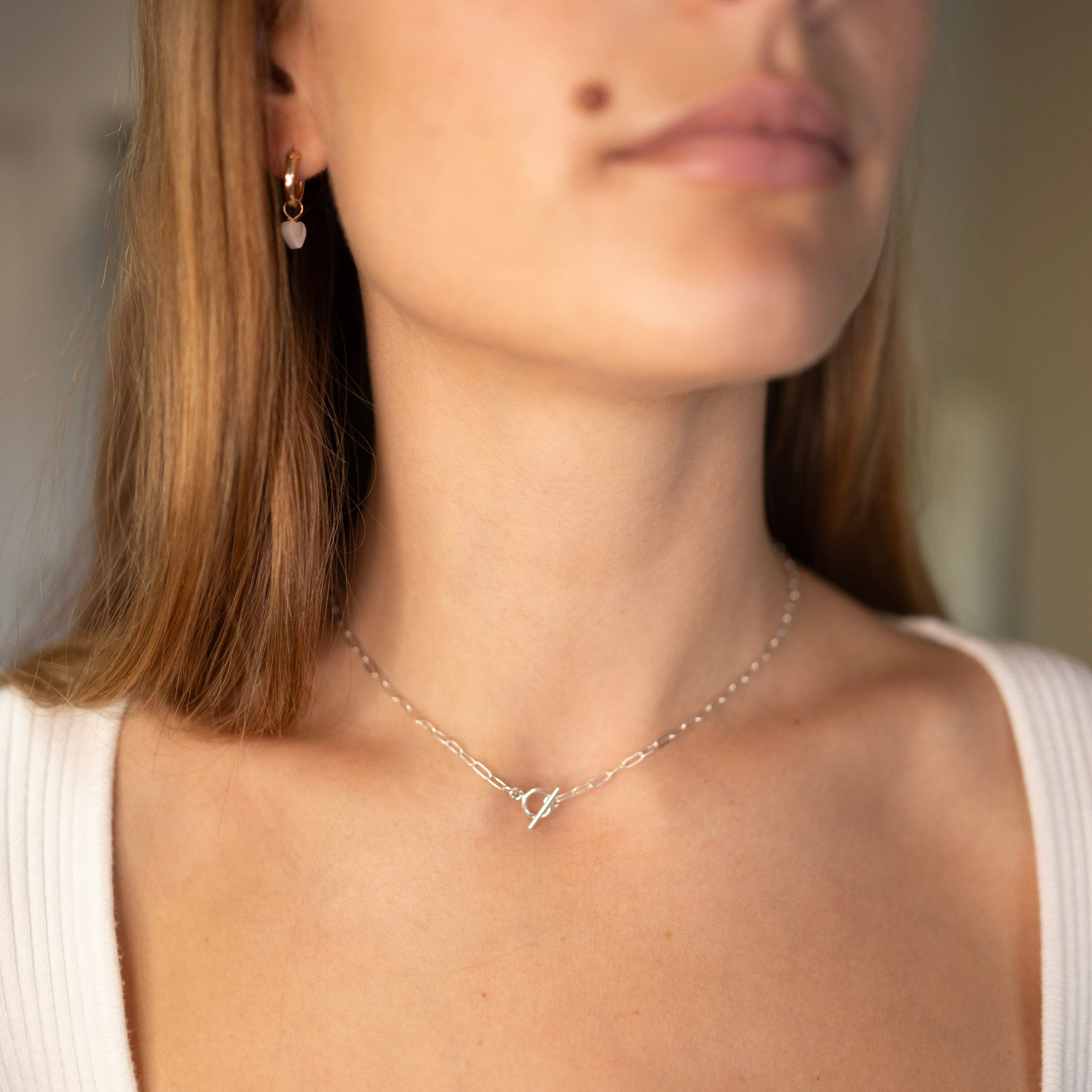 Sterling Silver Small Paper Clip Toggle Necklace - Jewel Ya
