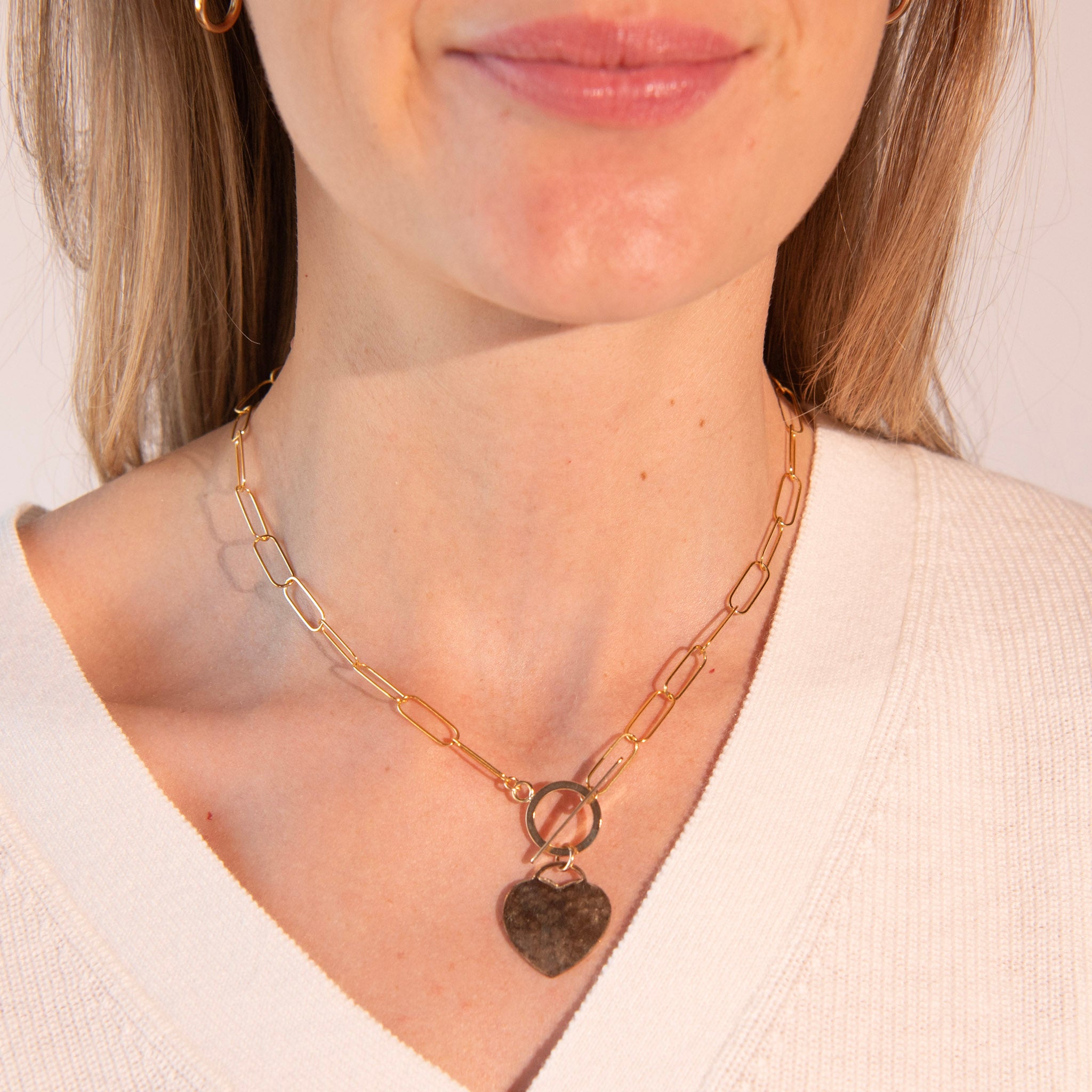 XL 14k Gold Filled Heart Toggle Necklace - Jewel Ya