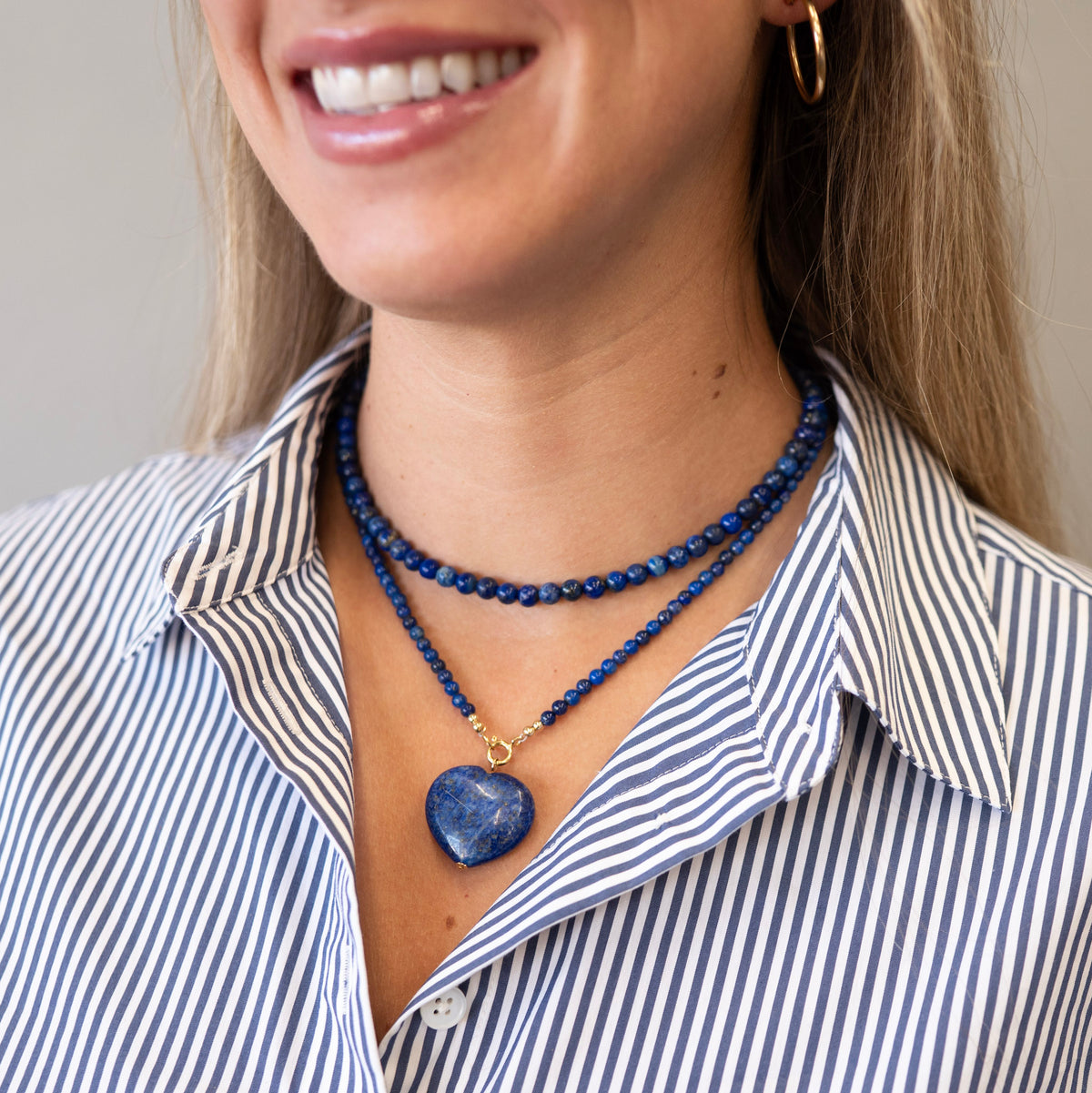Statement Lapis Gemstone Heart Necklace Layering