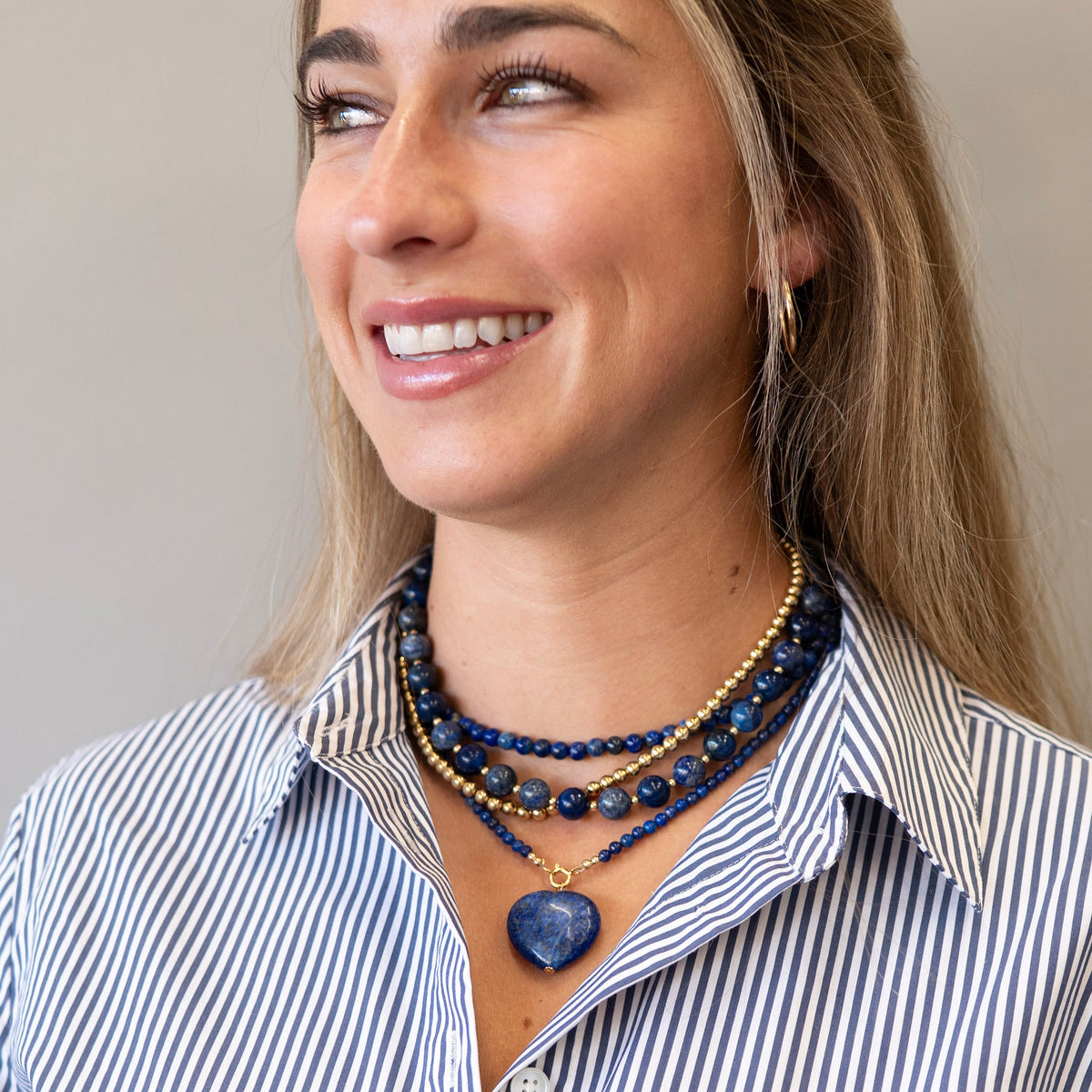 Statement Lapis & Gold Necklace Layering Look