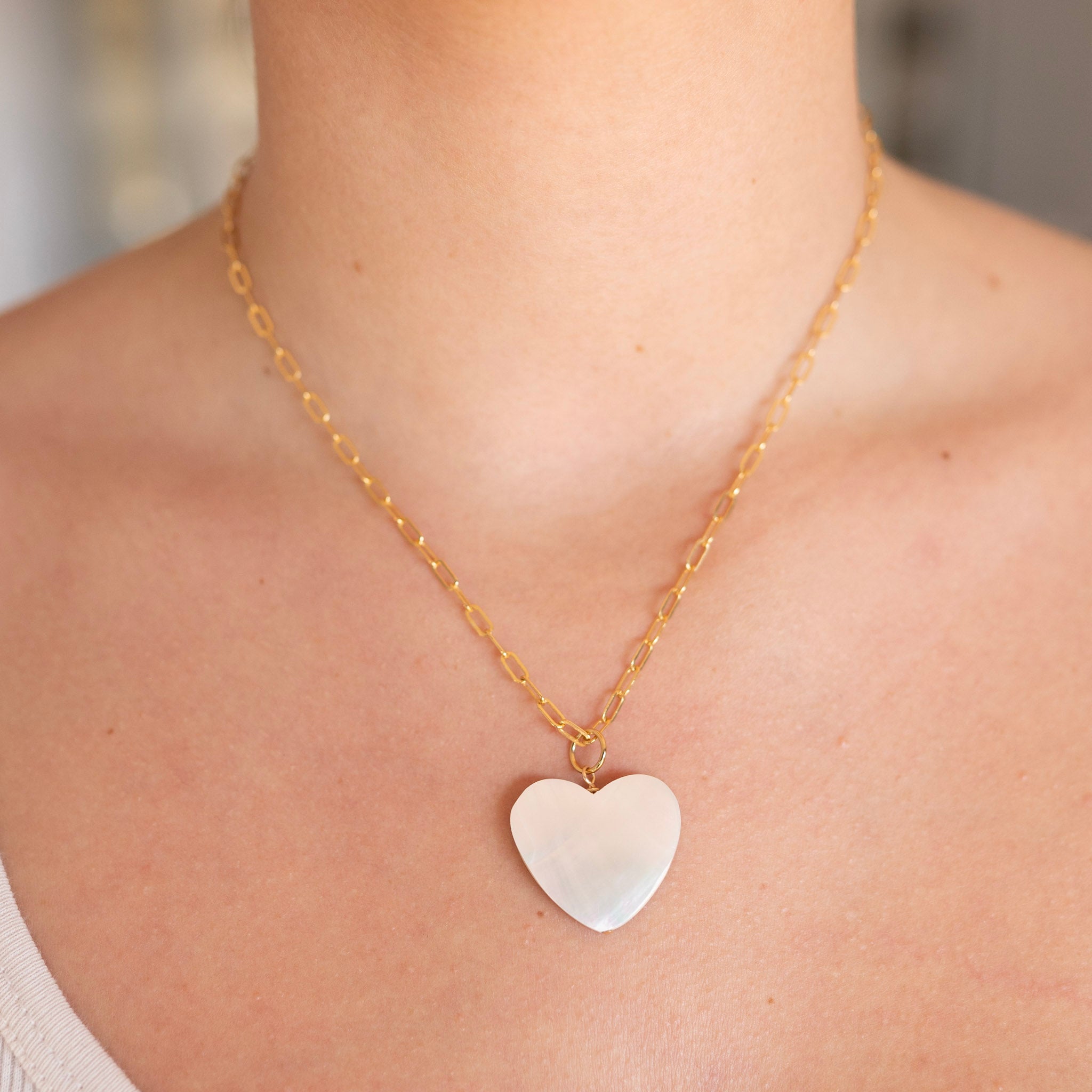 Mother of Pearl Heart 14k Gold Filled Necklace - Jewel Ya
