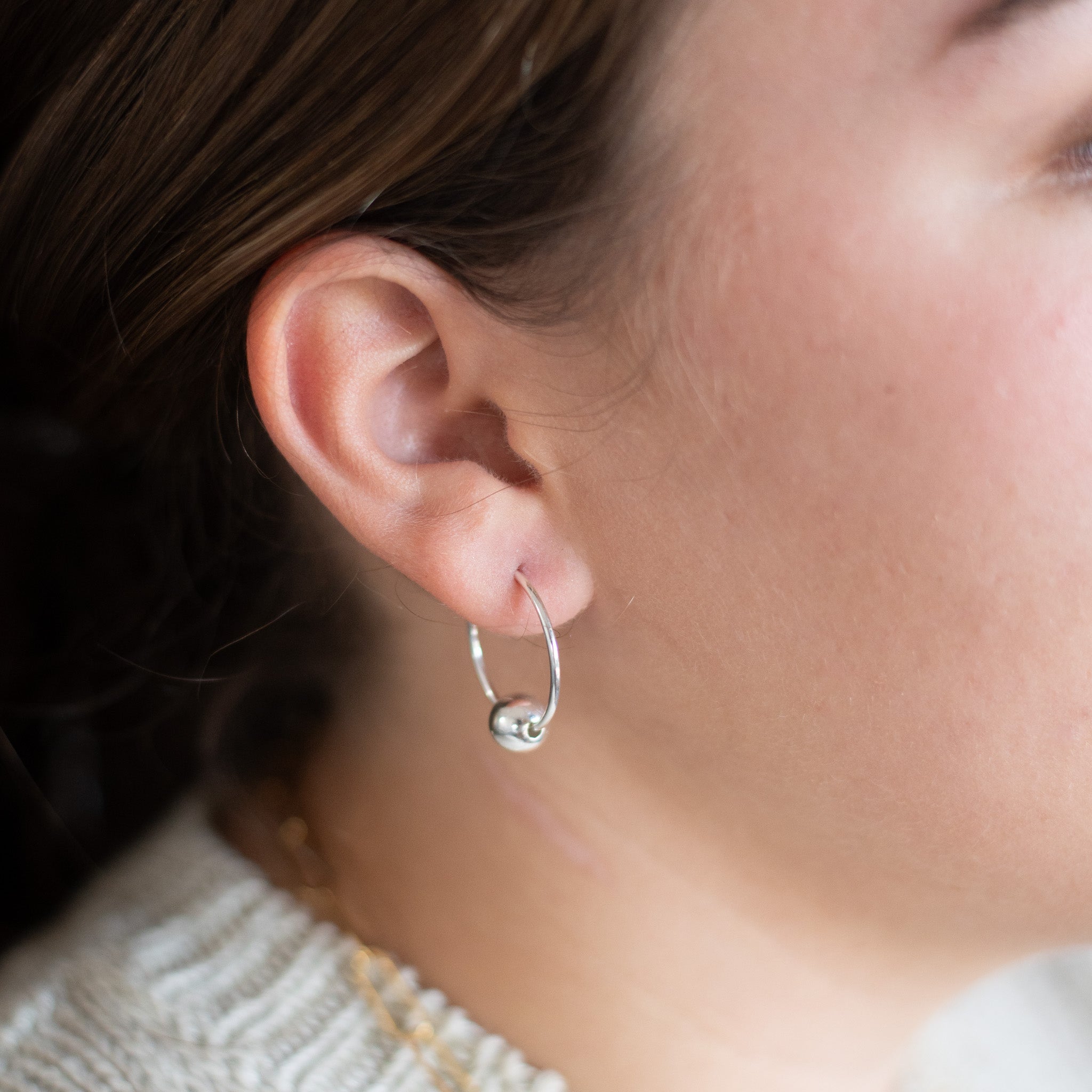 Sterling Silver Ball Hoop Drops