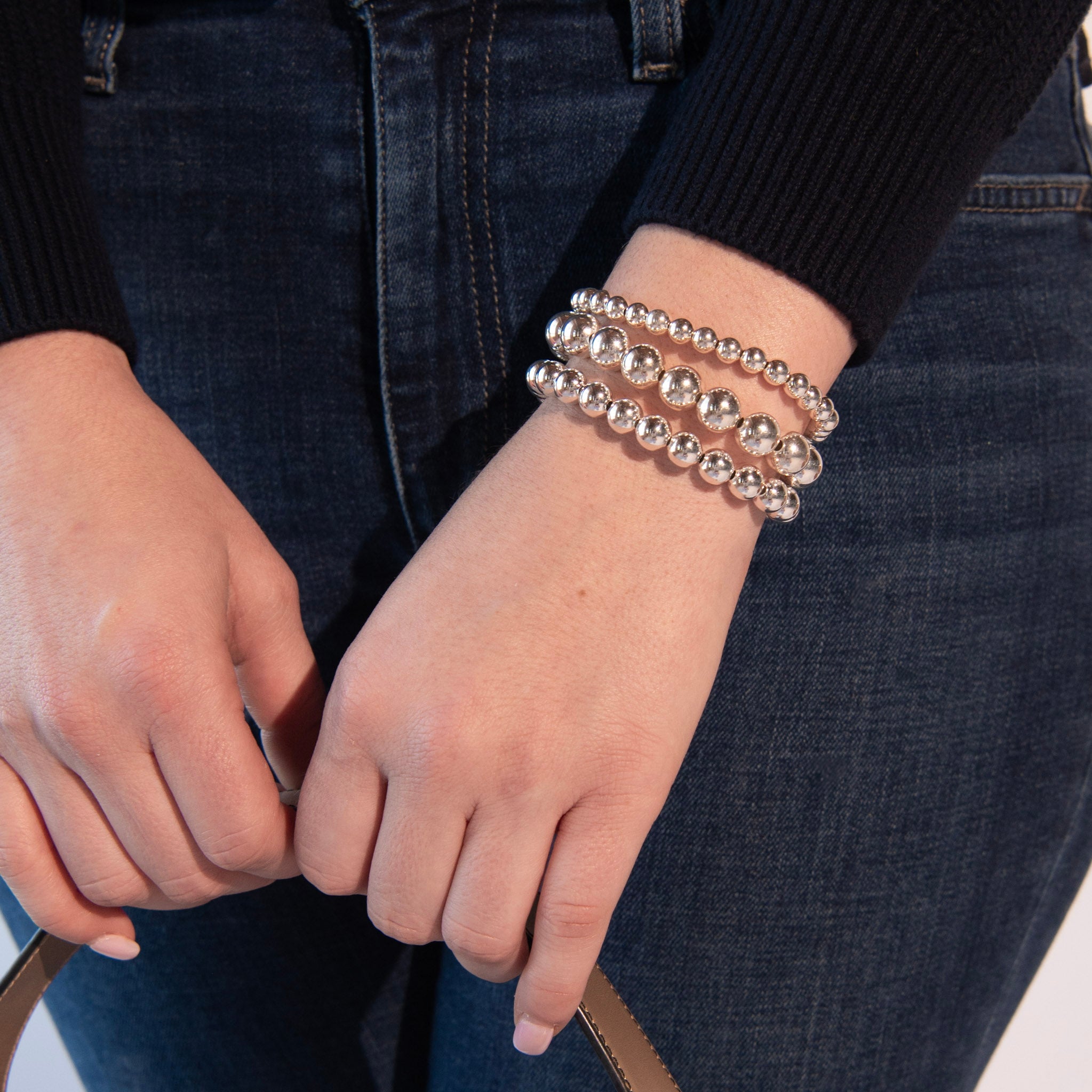 Sterling Silver Trio Beaded Lux Bracelet Stack - Jewel Ya
