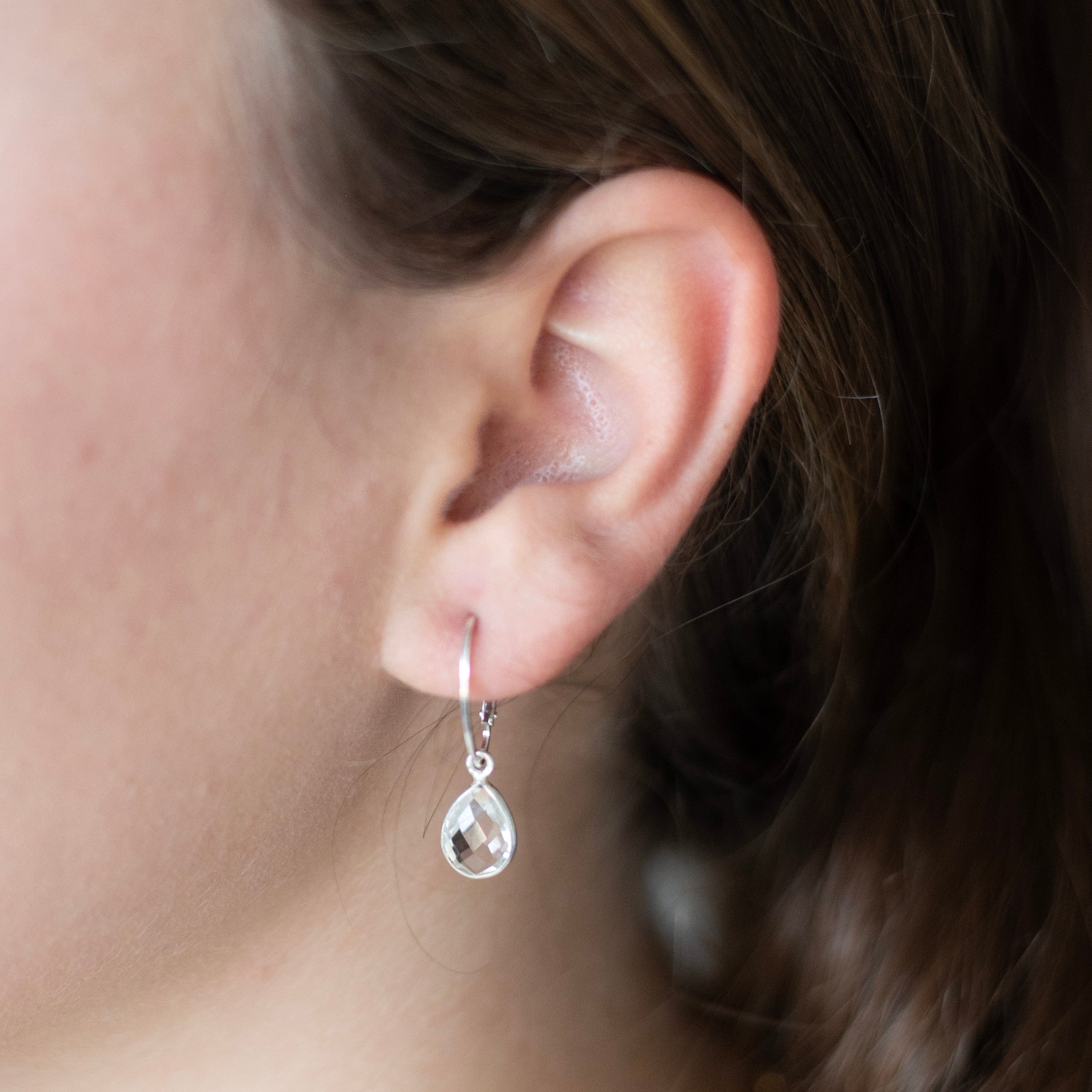 Sterling Silver Crystal Quartz Teardrop Hoop Drops