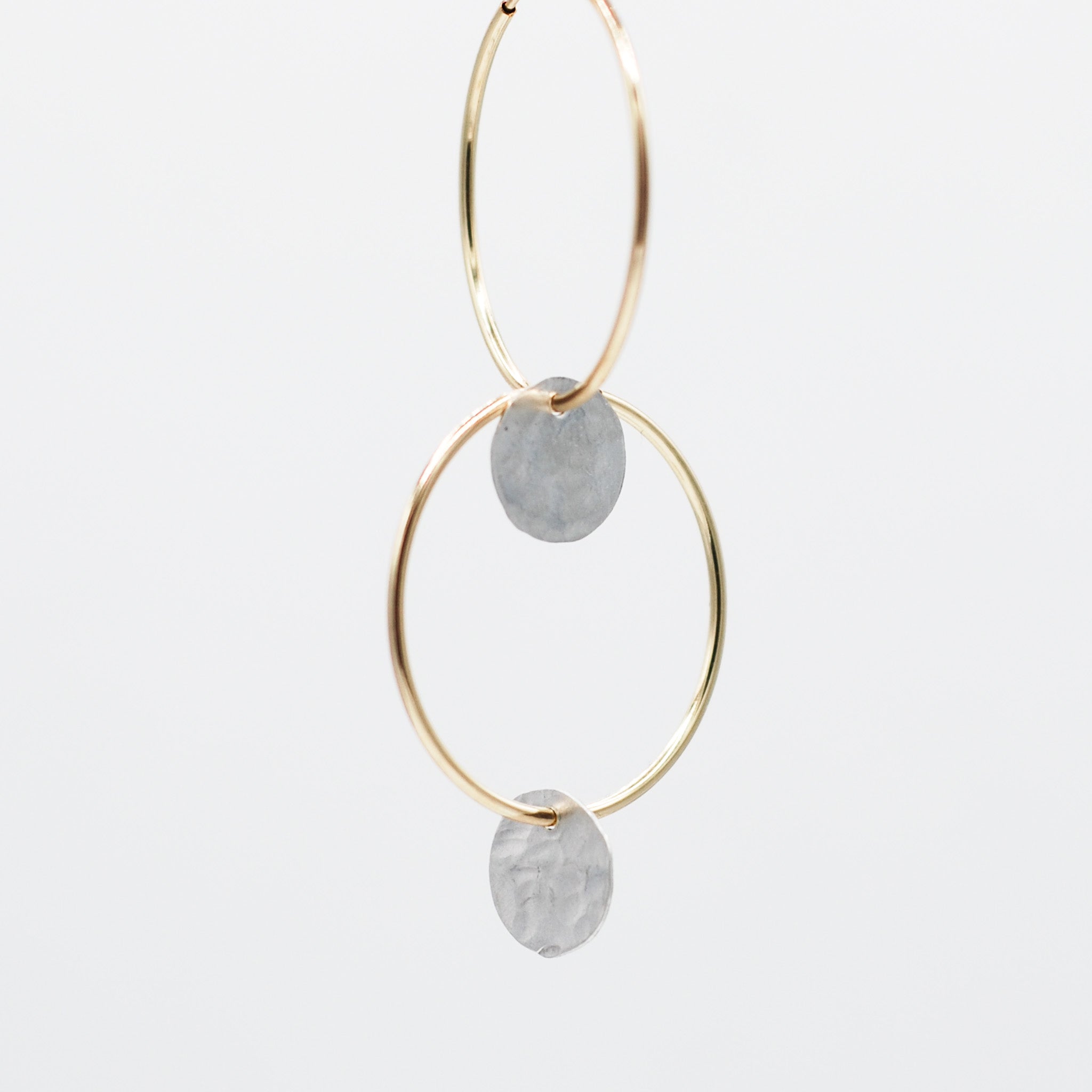 Small Coin Hammered Hoop Drops - Jewel Ya