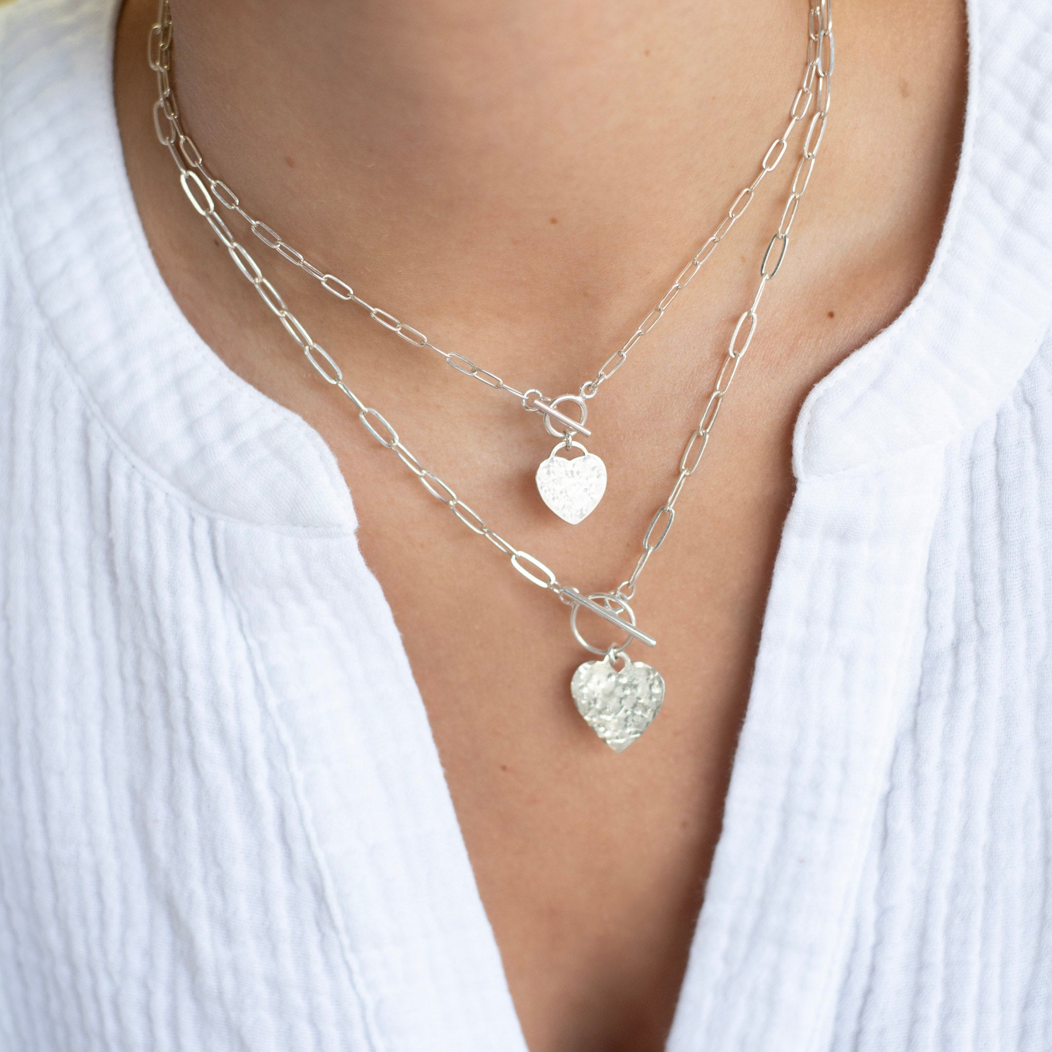 Small Sterling Silver Paperclip Heart Toggle Necklace - Jewel Ya