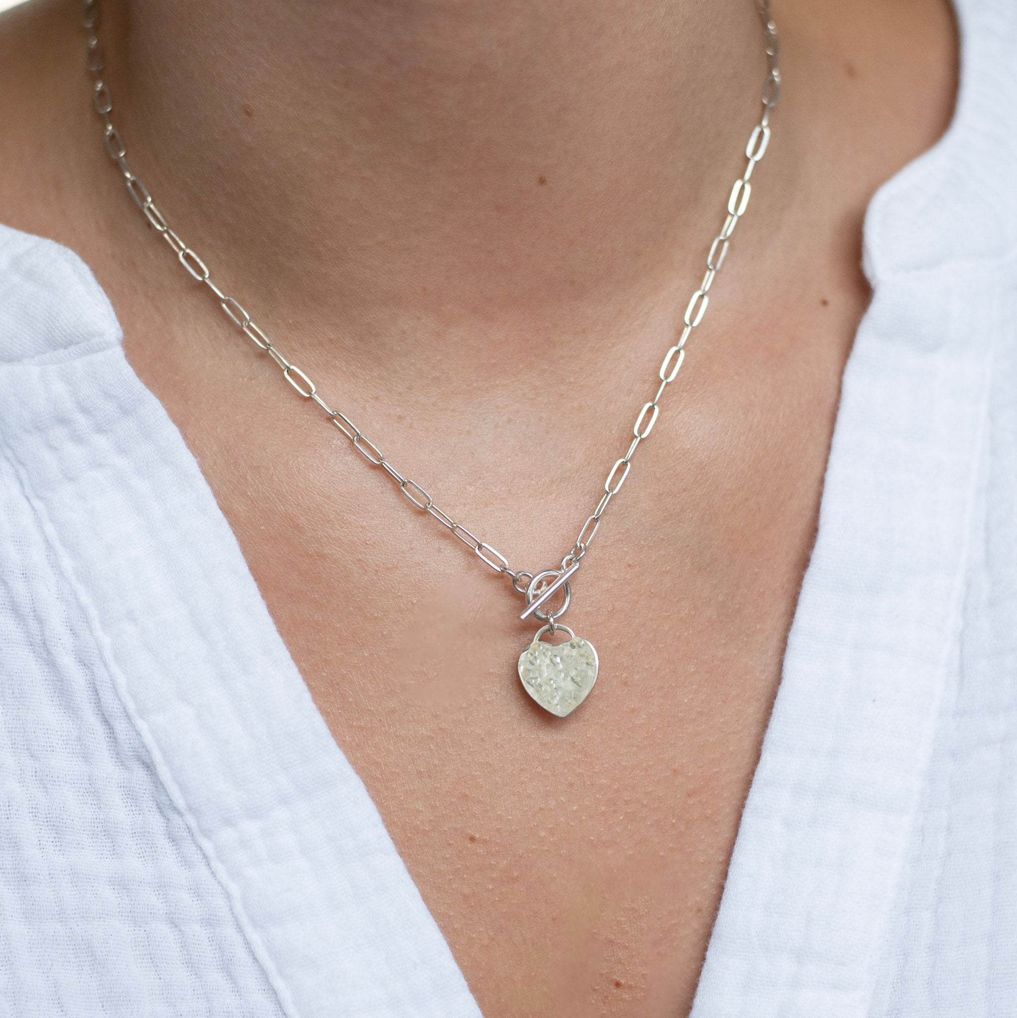 Small Sterling Silver Paperclip Heart Toggle Necklace - Jewel Ya