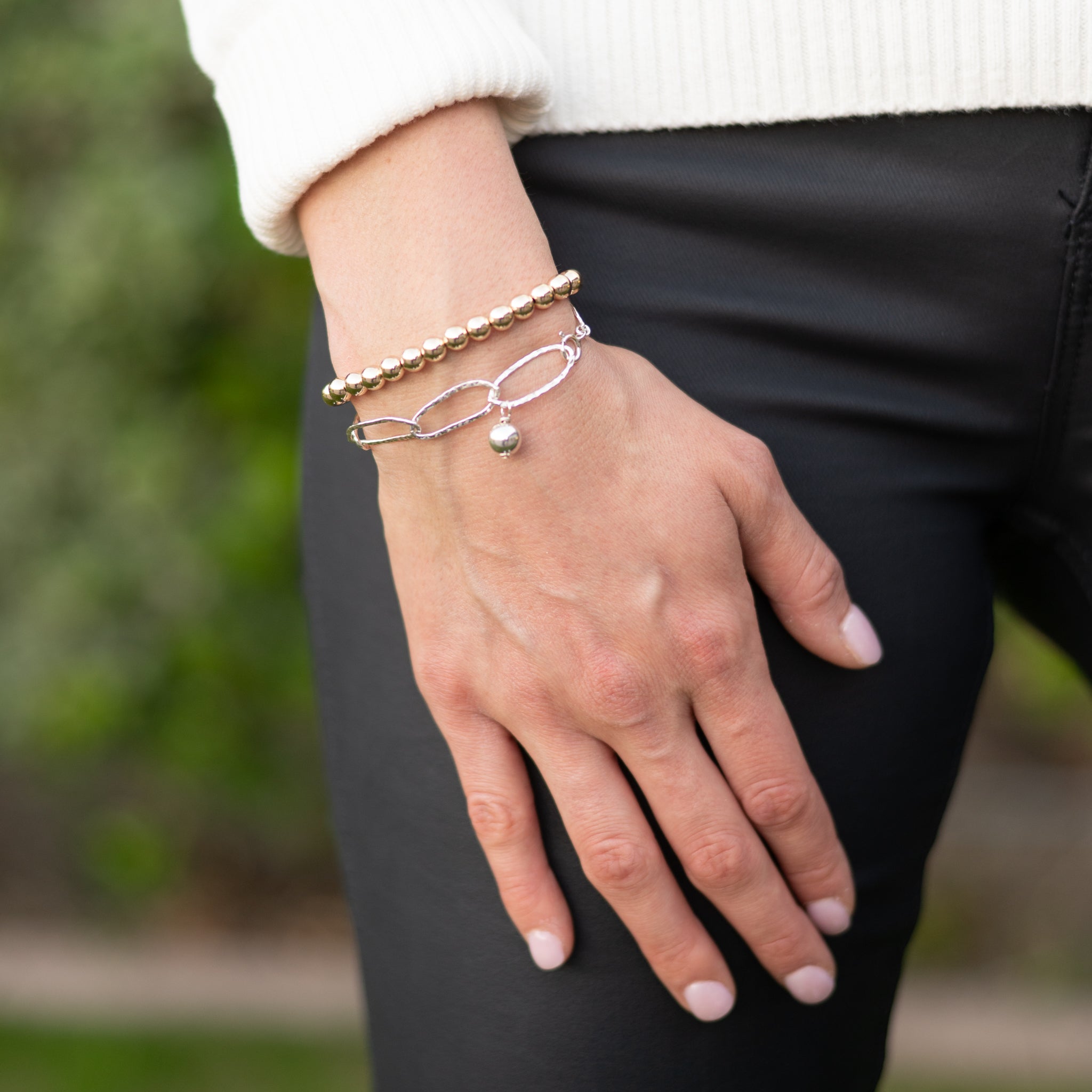 Sterling Silver Heavy Hammered Chain Link Bracelet