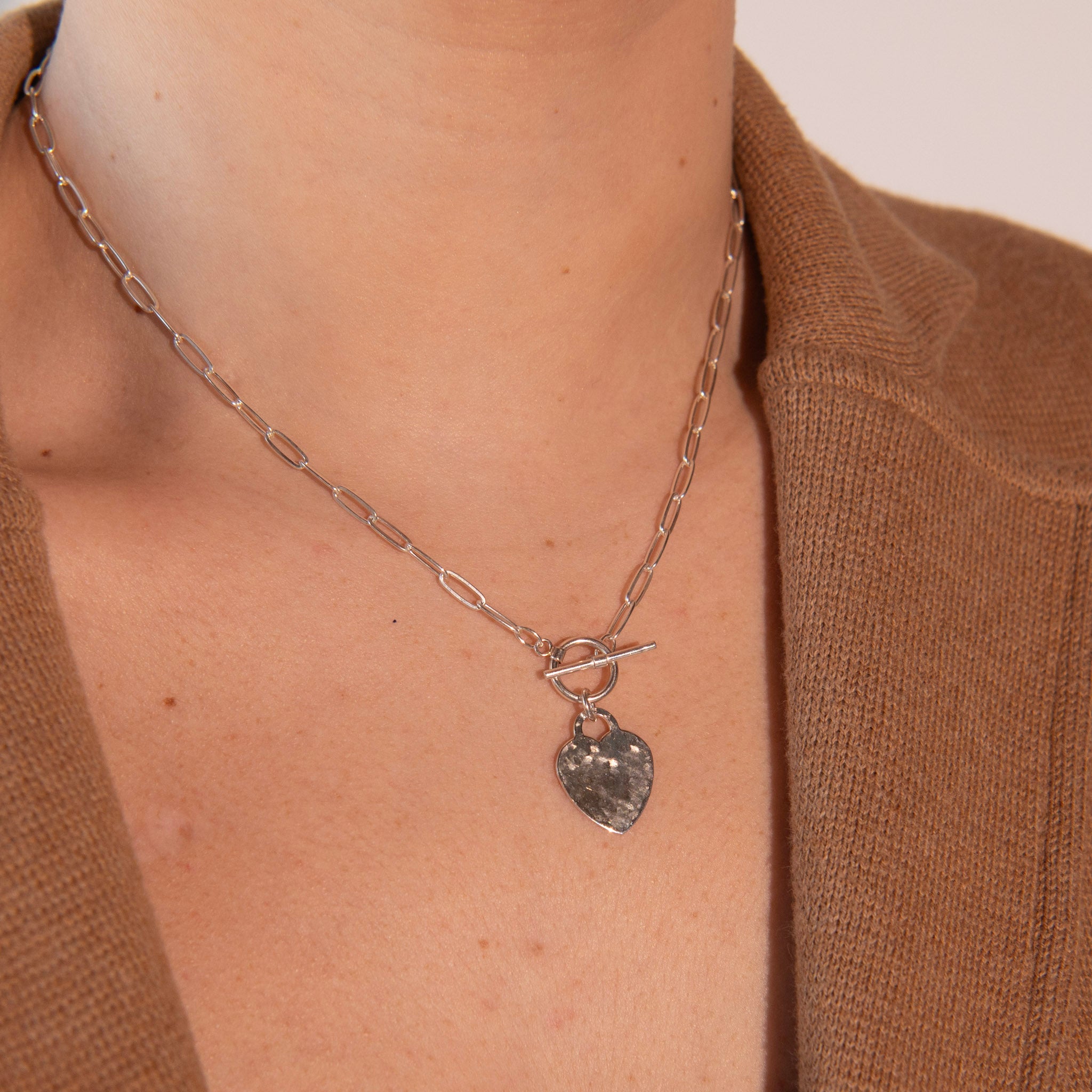 Medium Sterling Silver Toggle Heart Necklace - Jewel Ya