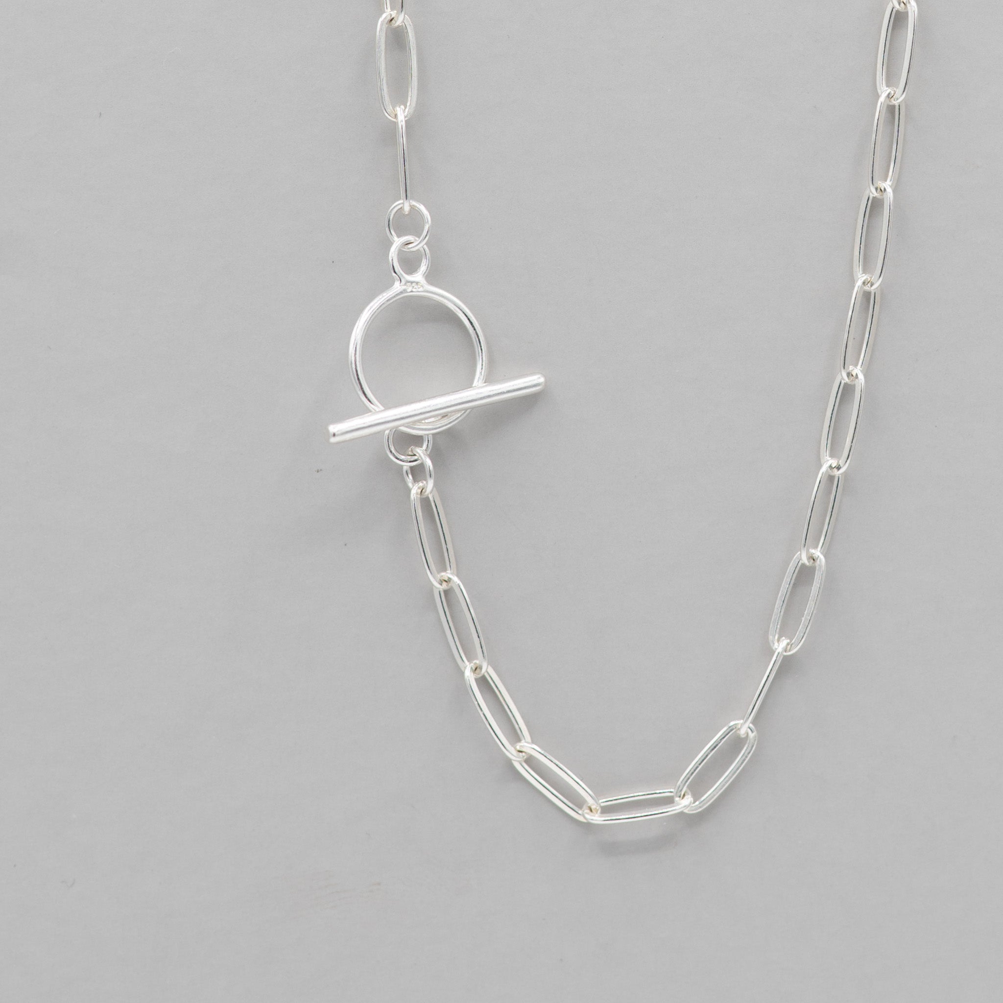 Sterling Silver Medium Paper Clip Toggle Necklace - Jewel Ya