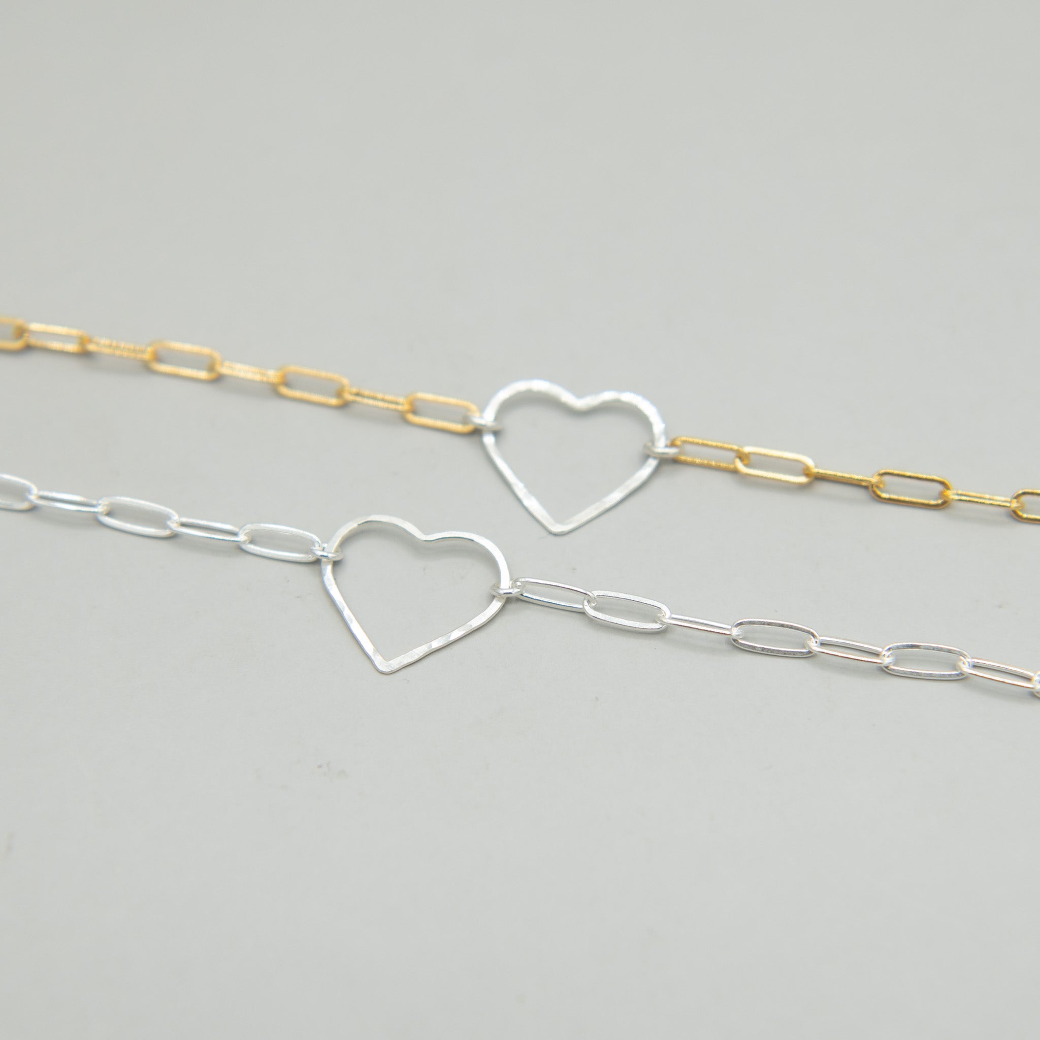 Sterling Silver Paper Clip Heart Link Bracelet - Jewel Ya