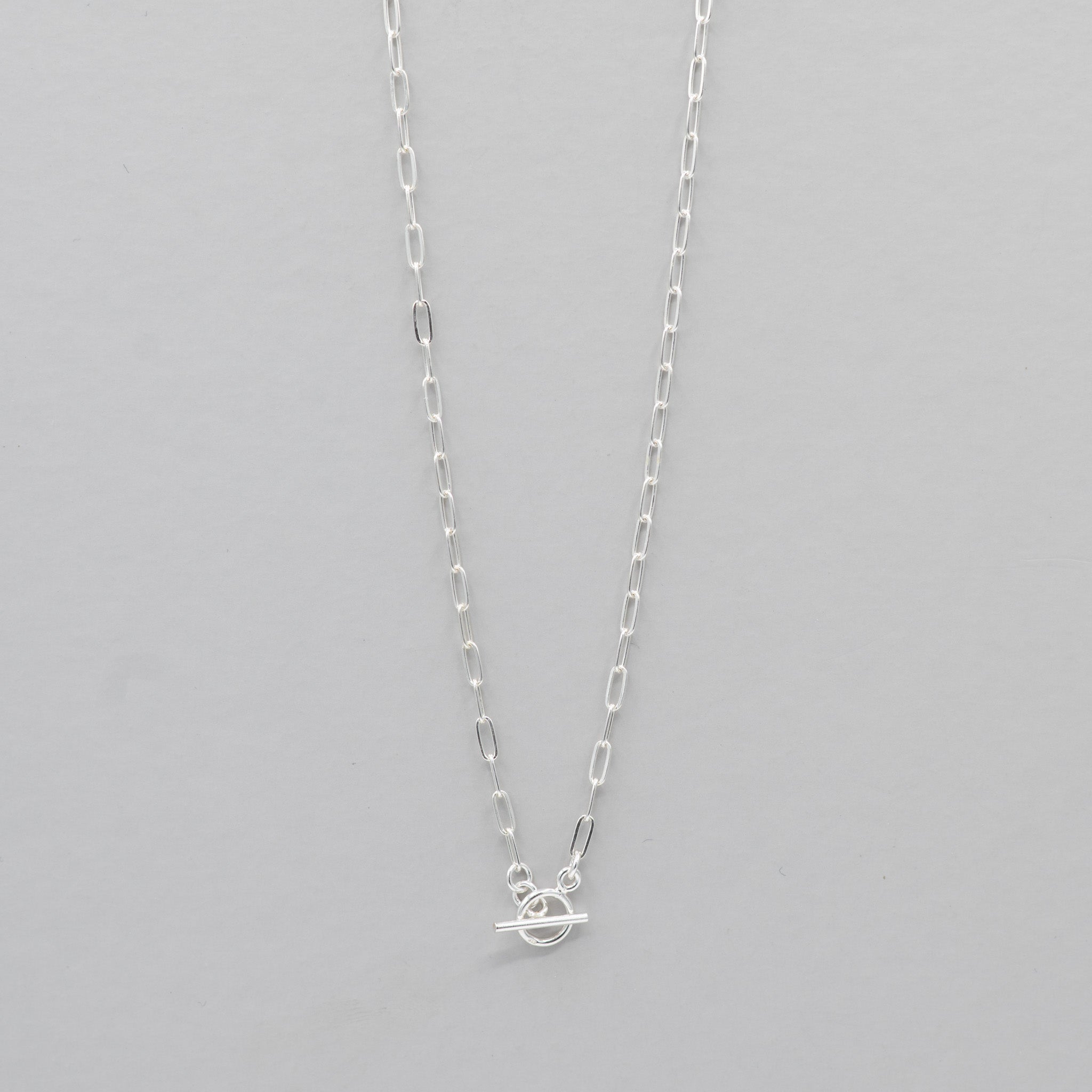 Sterling Silver Small Paper Clip Toggle Necklace - Jewel Ya