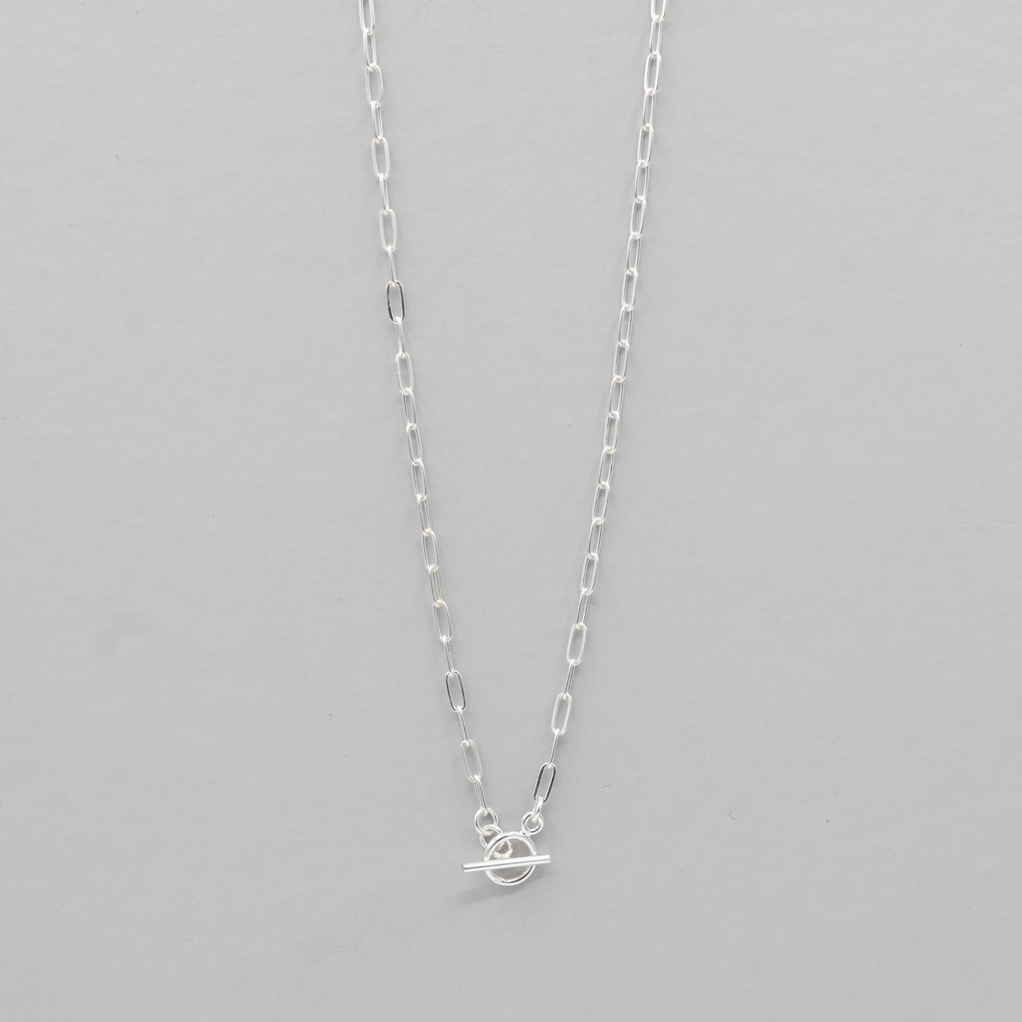 Sterling Silver Small Paper Clip Toggle Necklace - Jewel Ya