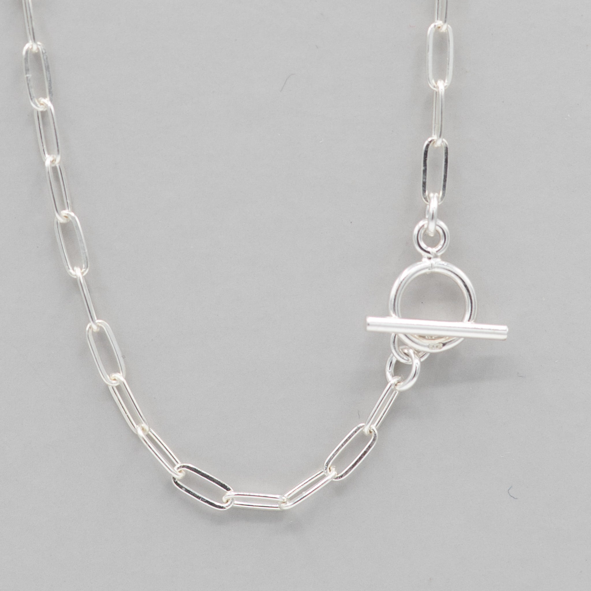 Sterling Silver Small Paper Clip Toggle Necklace - Jewel Ya
