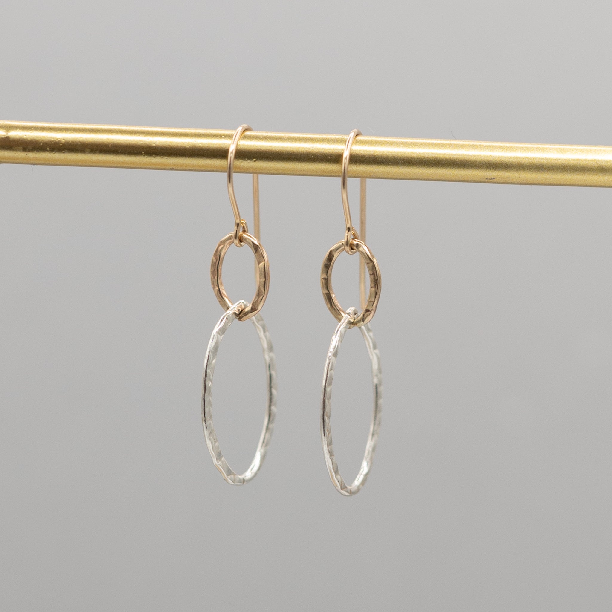 Sterling Silver & 14k Gold Filled Hammered Link Earrings - Jewel Ya