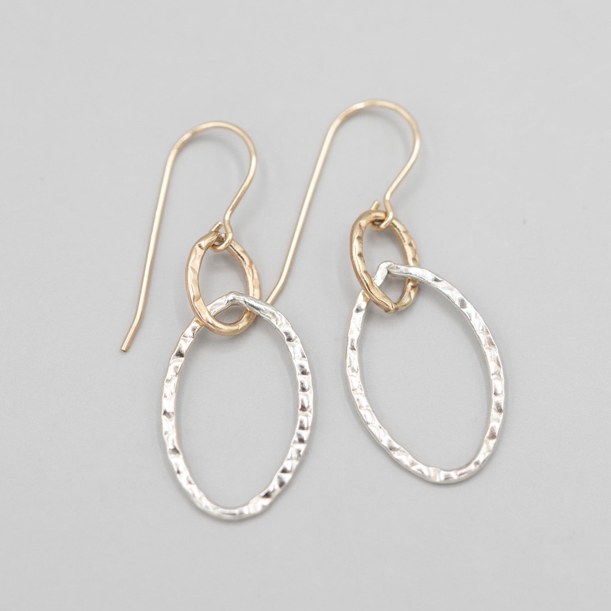 Sterling Silver & 14k Gold Filled Hammered Link Earrings - Jewel Ya