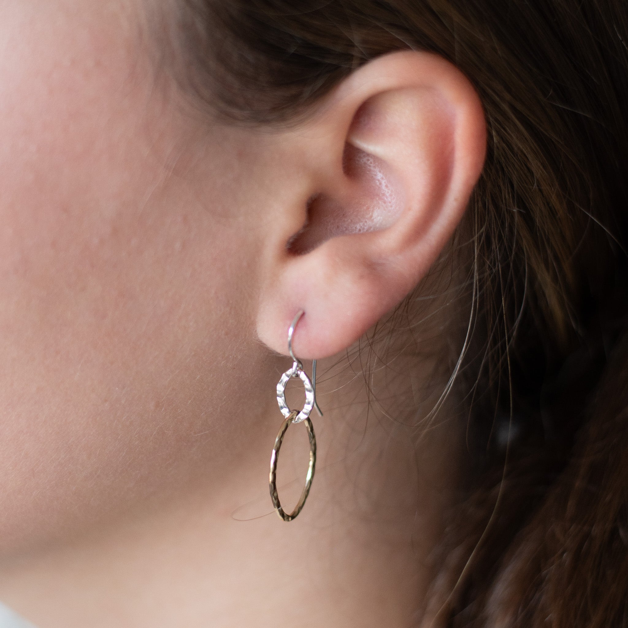 Sterling Silver & 14k Gold Filled Hammered Link Earrings - Jewel Ya