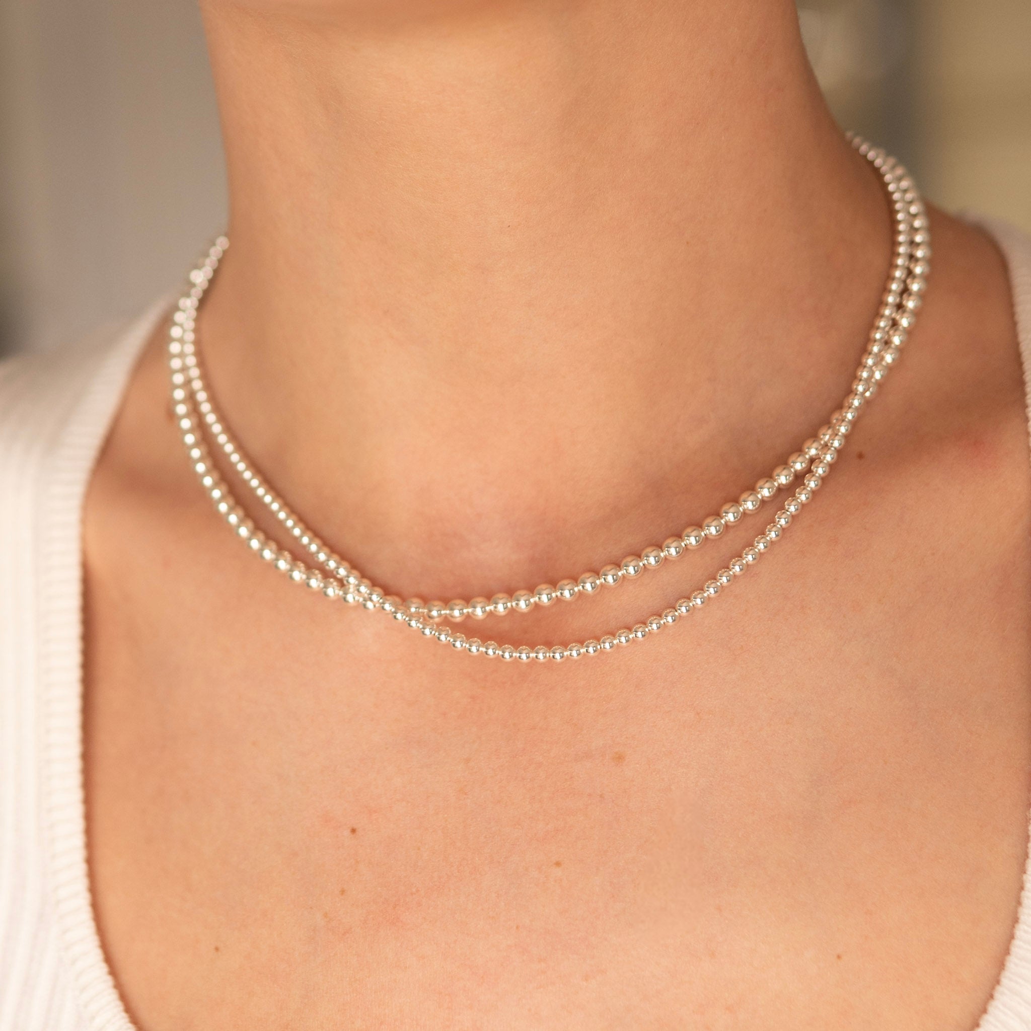 Sterling Silver 3mm Beaded Lux Necklace - Jewel Ya