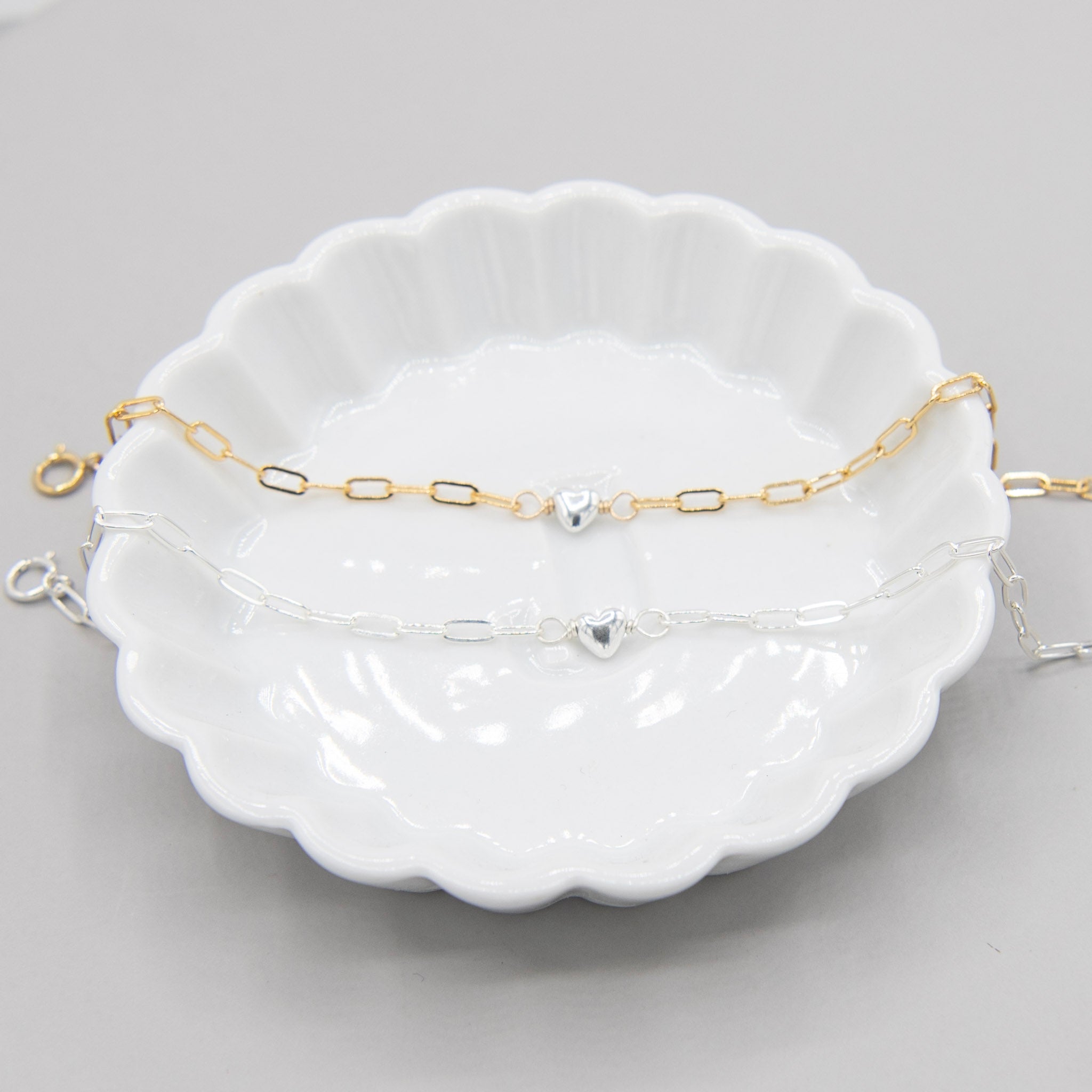 Sterling Silver Heart Paper Clip Chain Bracelet - Jewel Ya