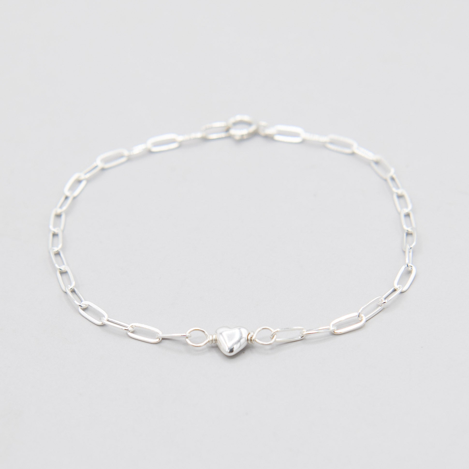 Sterling Silver Heart Paper Clip Chain Bracelet - Jewel Ya
