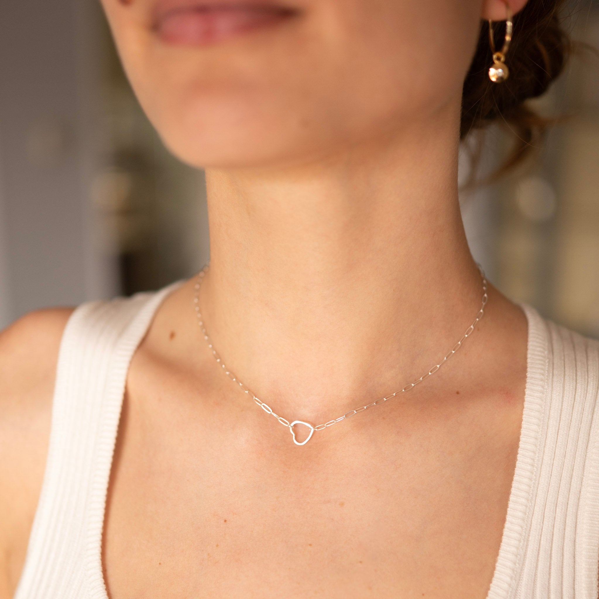 Sterling Silver Heart Paperclip Link Necklaces