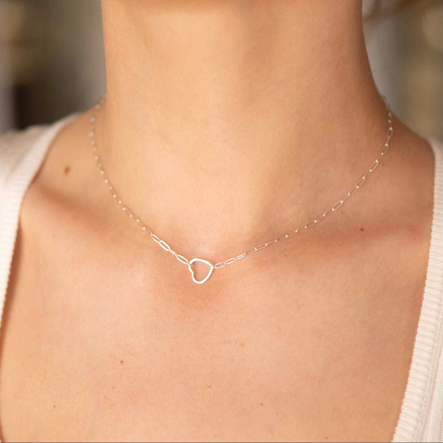 Sterling Silver Heart Paperclip Link Necklaces