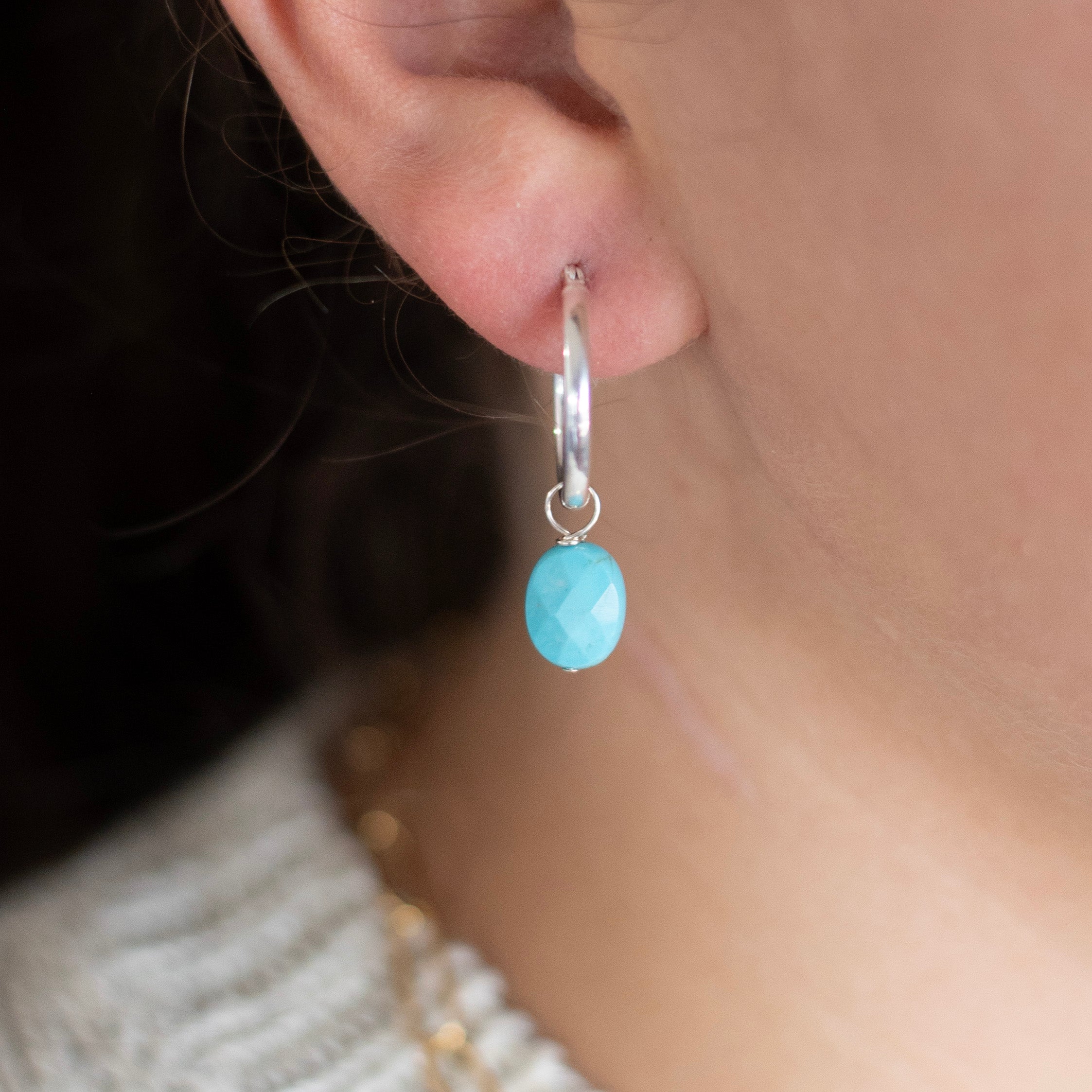 Turquoise Faceted Hoop Drops - Jewel Ya