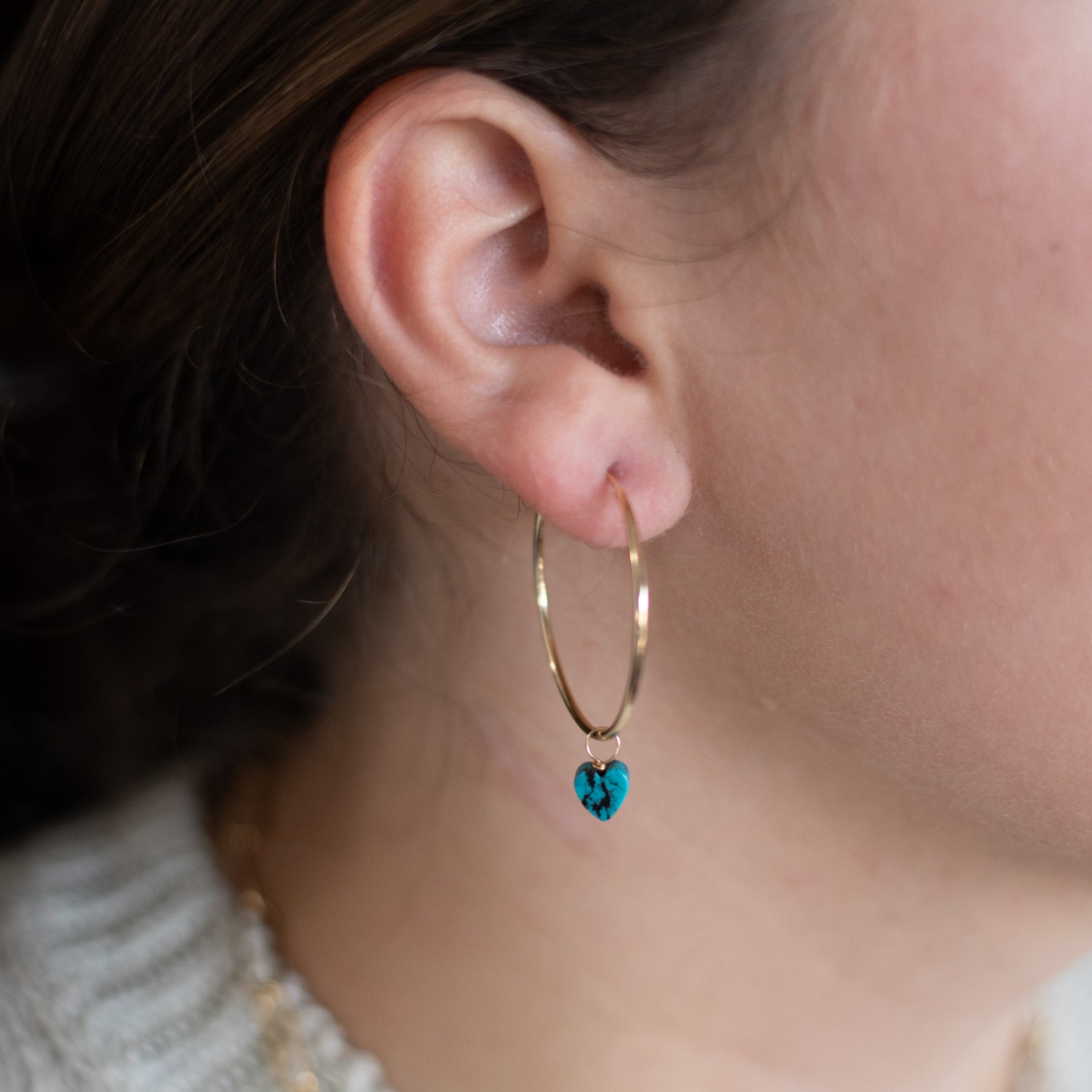 Hoops & Turquoise Heart Hoop Drops - Jewel Ya