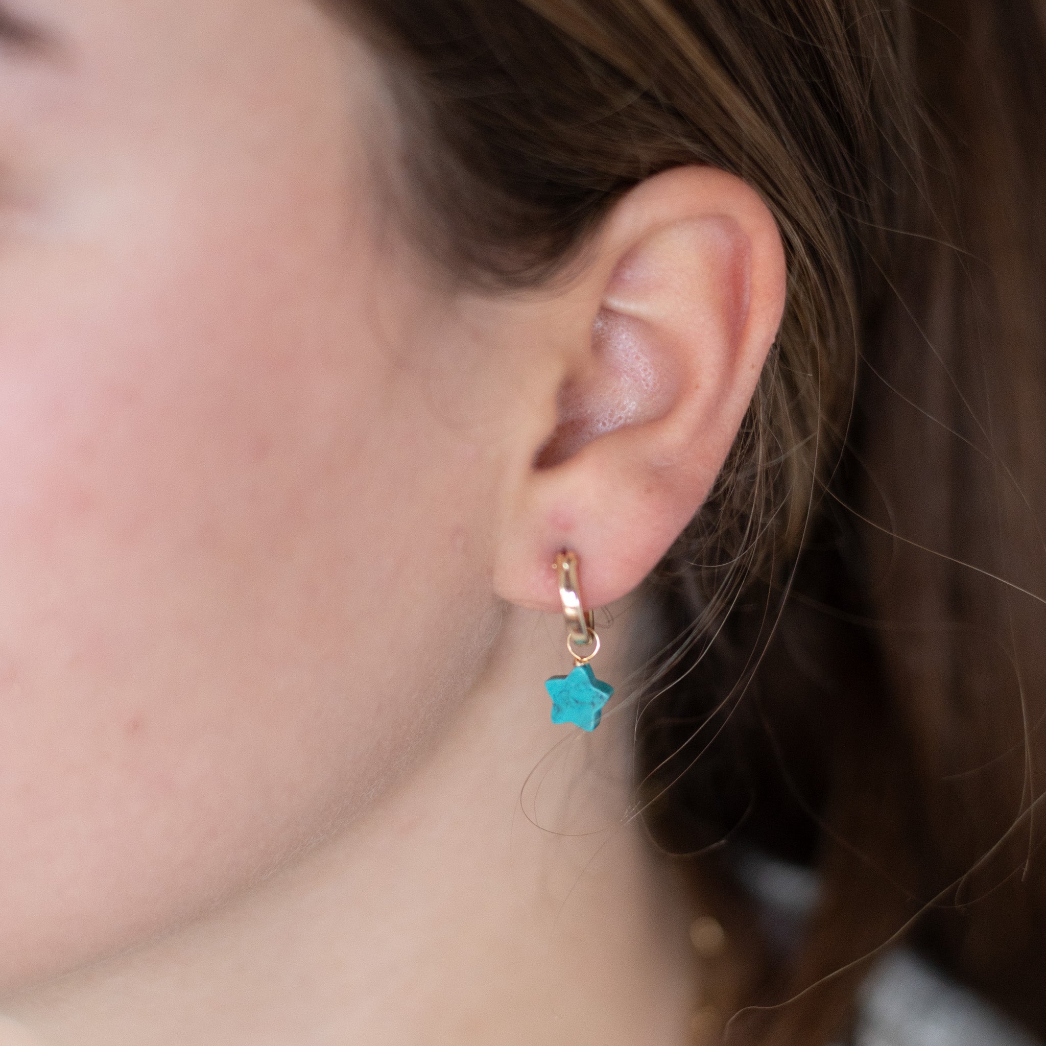 Turquoise Star Hoop Drops - Jewel Ya