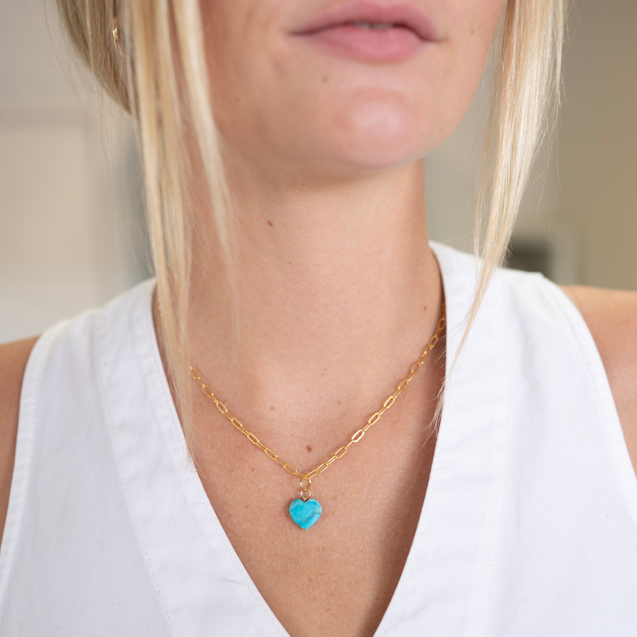 Turquoise Heart Paperclip Necklace