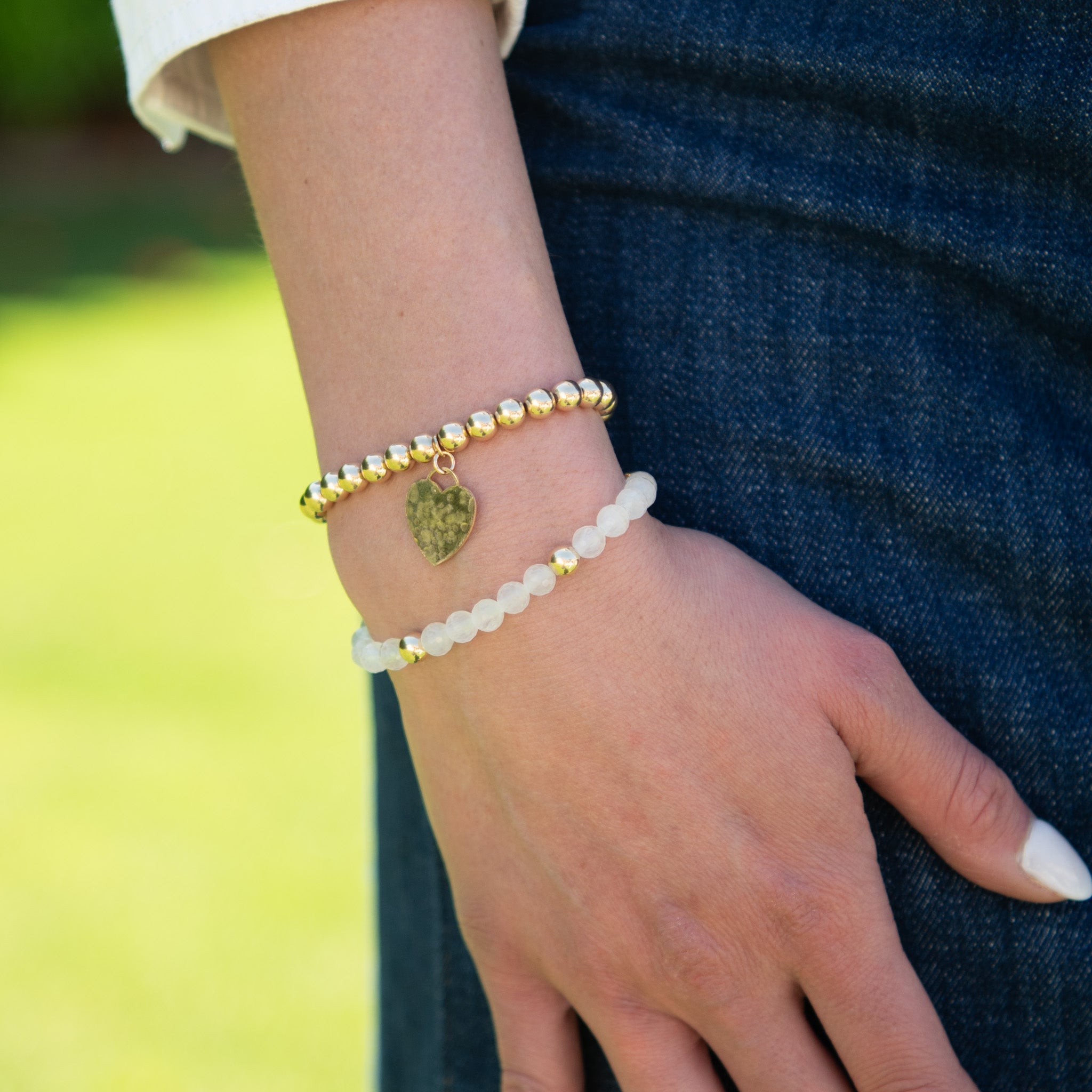 White Jade Beaded Lux Bracelet - Jewel Ya