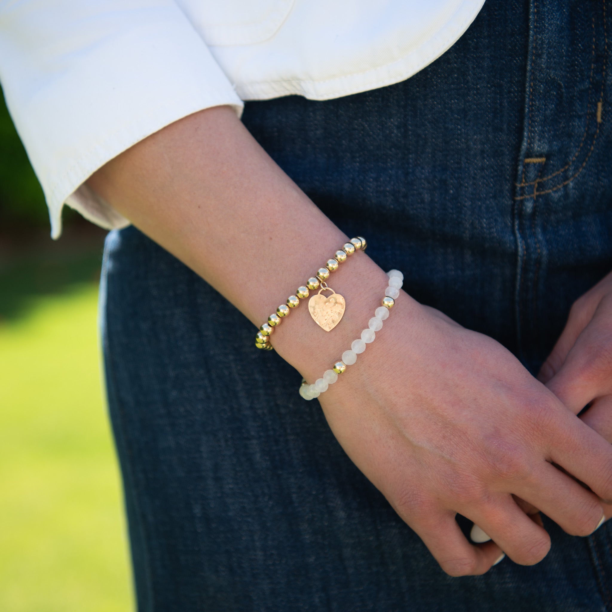 White Jade Beaded Lux Bracelet - Jewel Ya