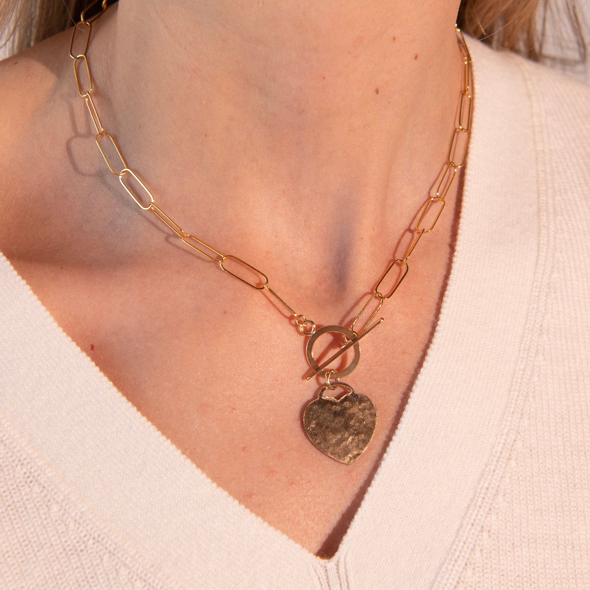 XL 14k Gold Filled Heart Toggle Necklace - Jewel Ya