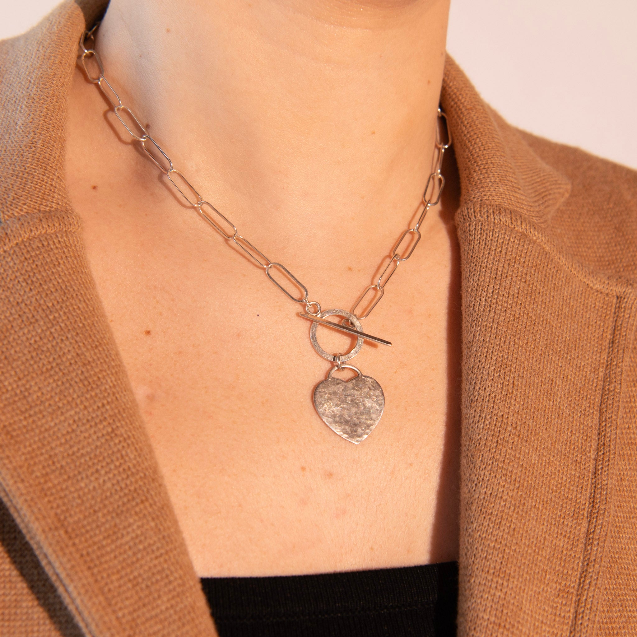 XL Sterling Silver Toggle Heart Necklace - Jewel Ya