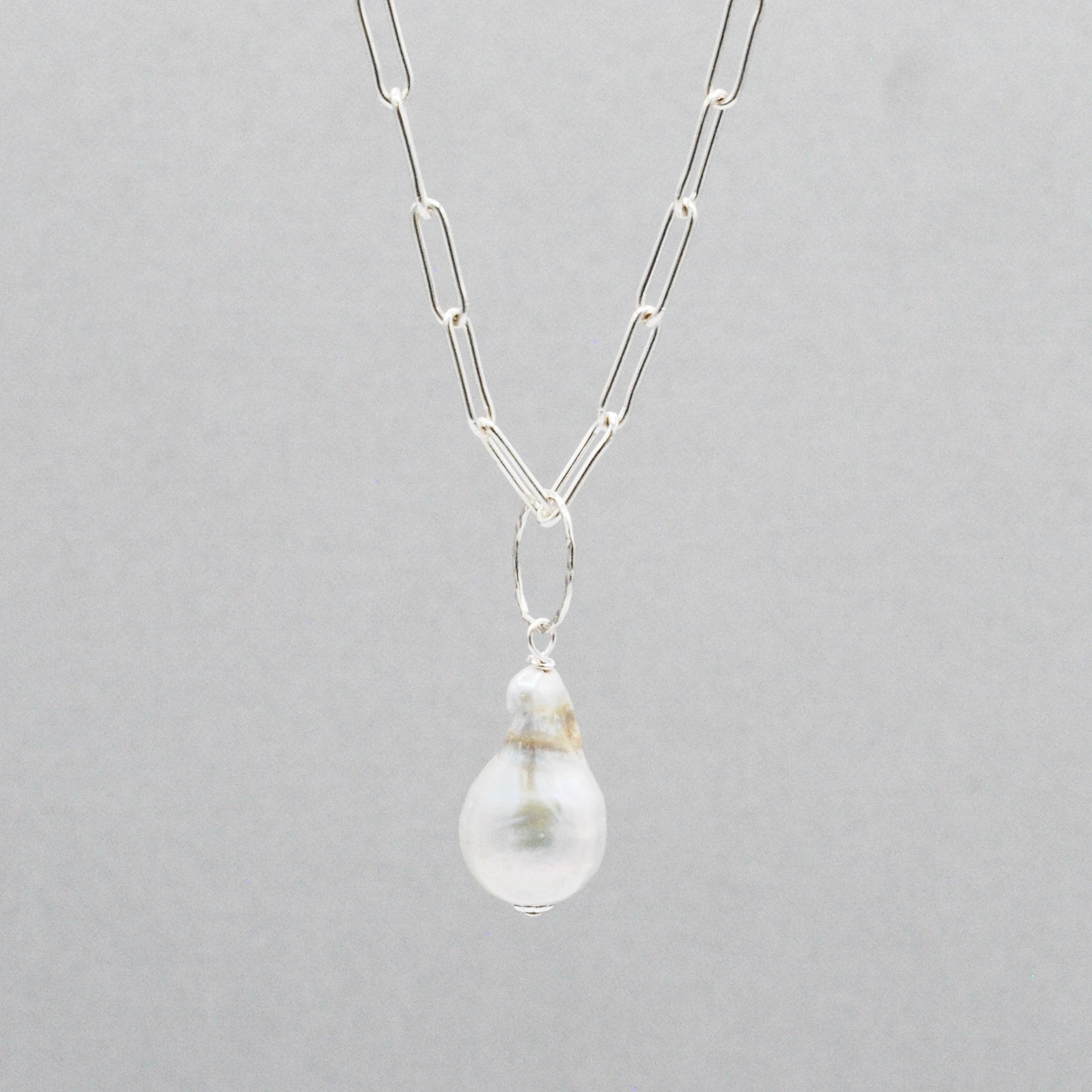 Baroque Pearl & Sterling Silver Paper Clip Necklace - Jewel Ya