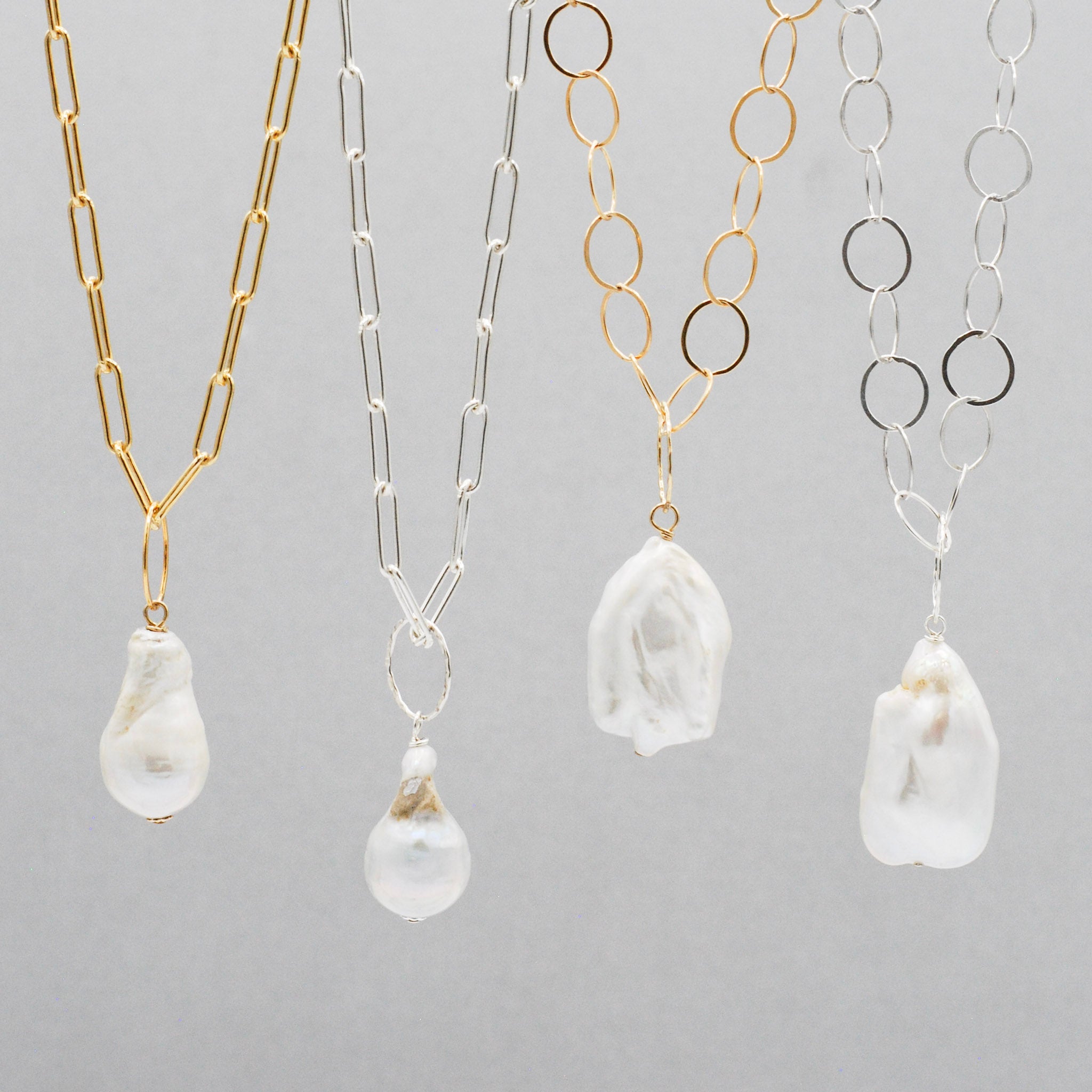 Baroque Pearl & Sterling Silver Paper Clip Necklace