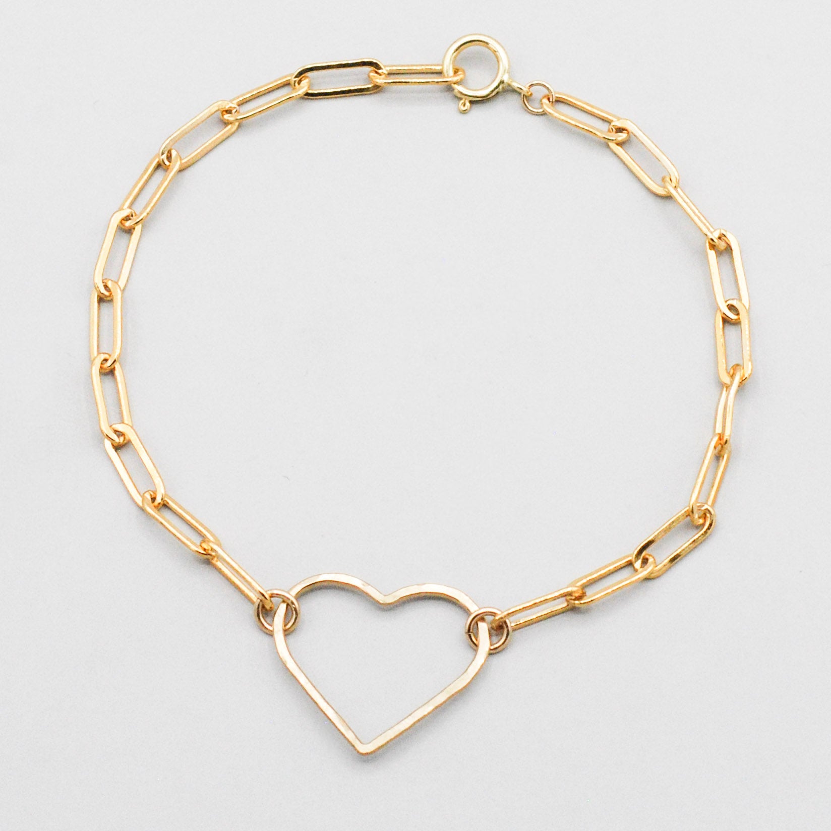 14k Gold Filled Paperclip Heart Link Bracelet - Jewel Ya