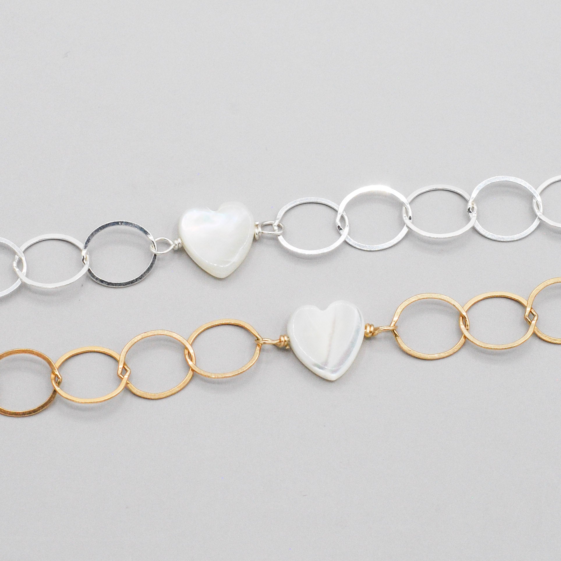 Mother of Pearl Heart Chain Bracelet - Jewel Ya