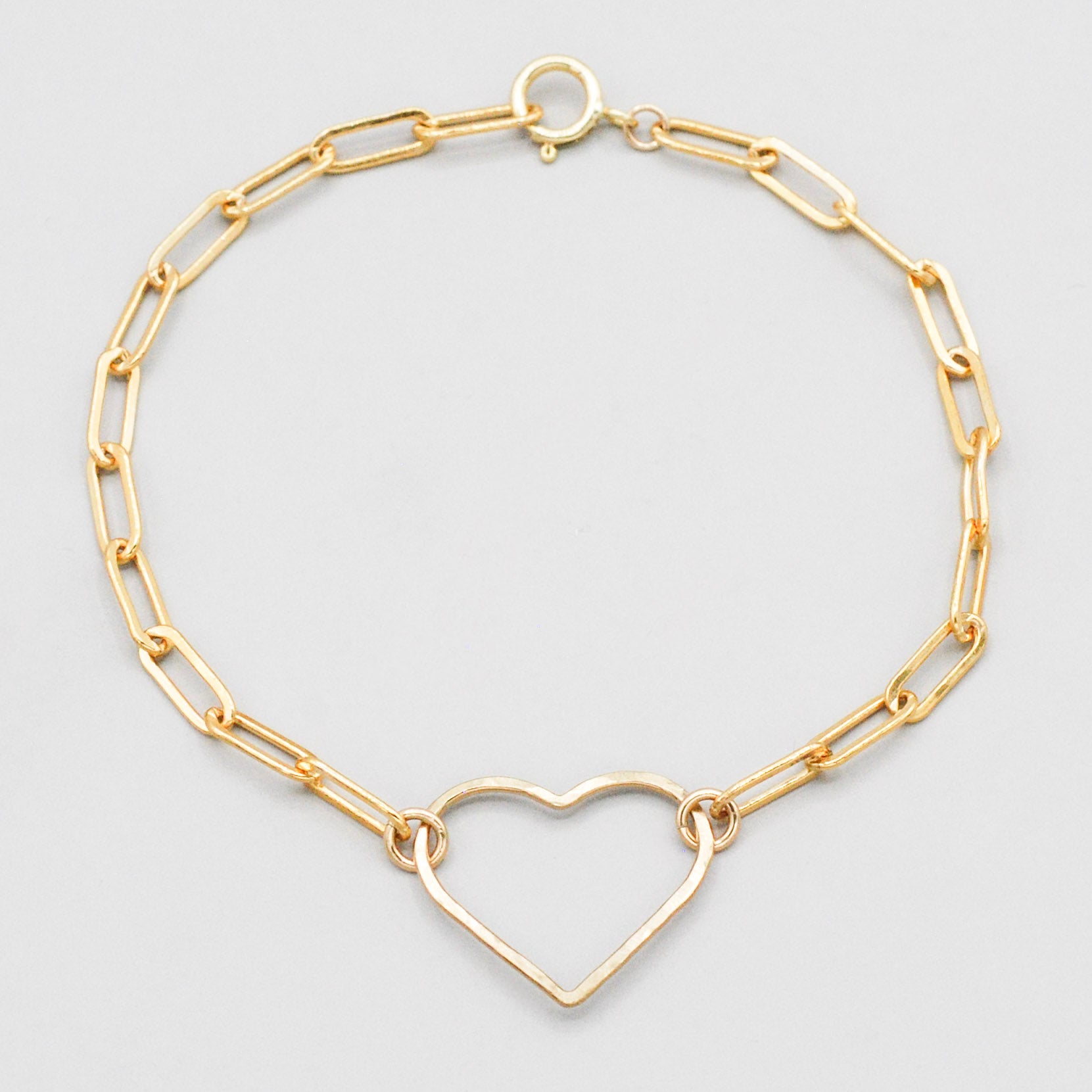 14k Gold Filled Paperclip Heart Link Bracelet - Jewel Ya