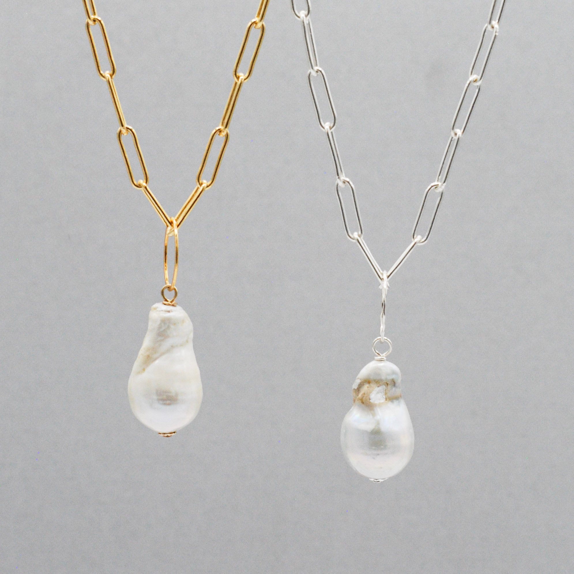 Baroque Pearl & 14k Gold Filled Paper Clip Chain Necklace - Jewel Ya