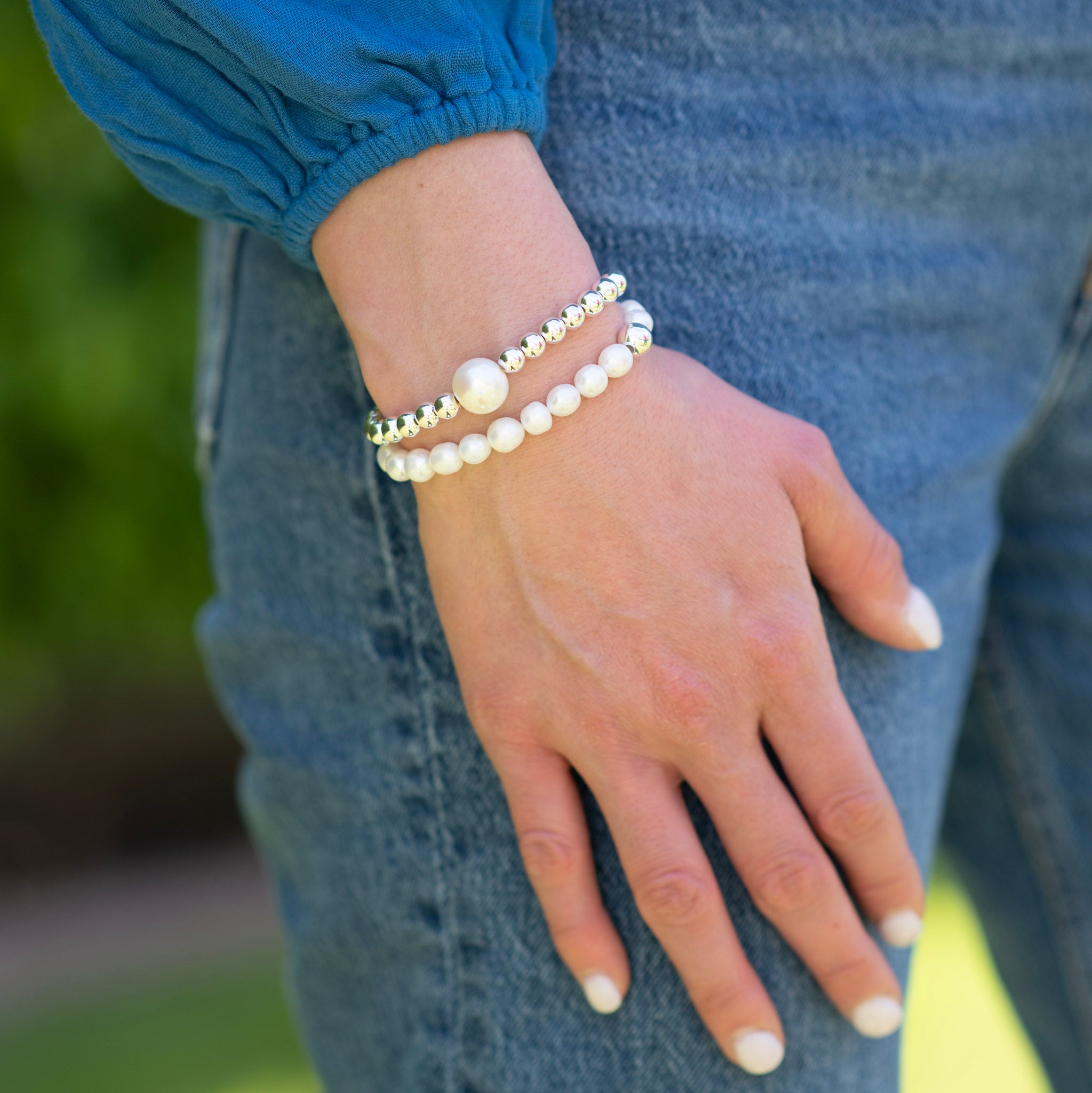 Freshwater Pearl & 6mm Sterling Silver Bracelet - Jewel Ya