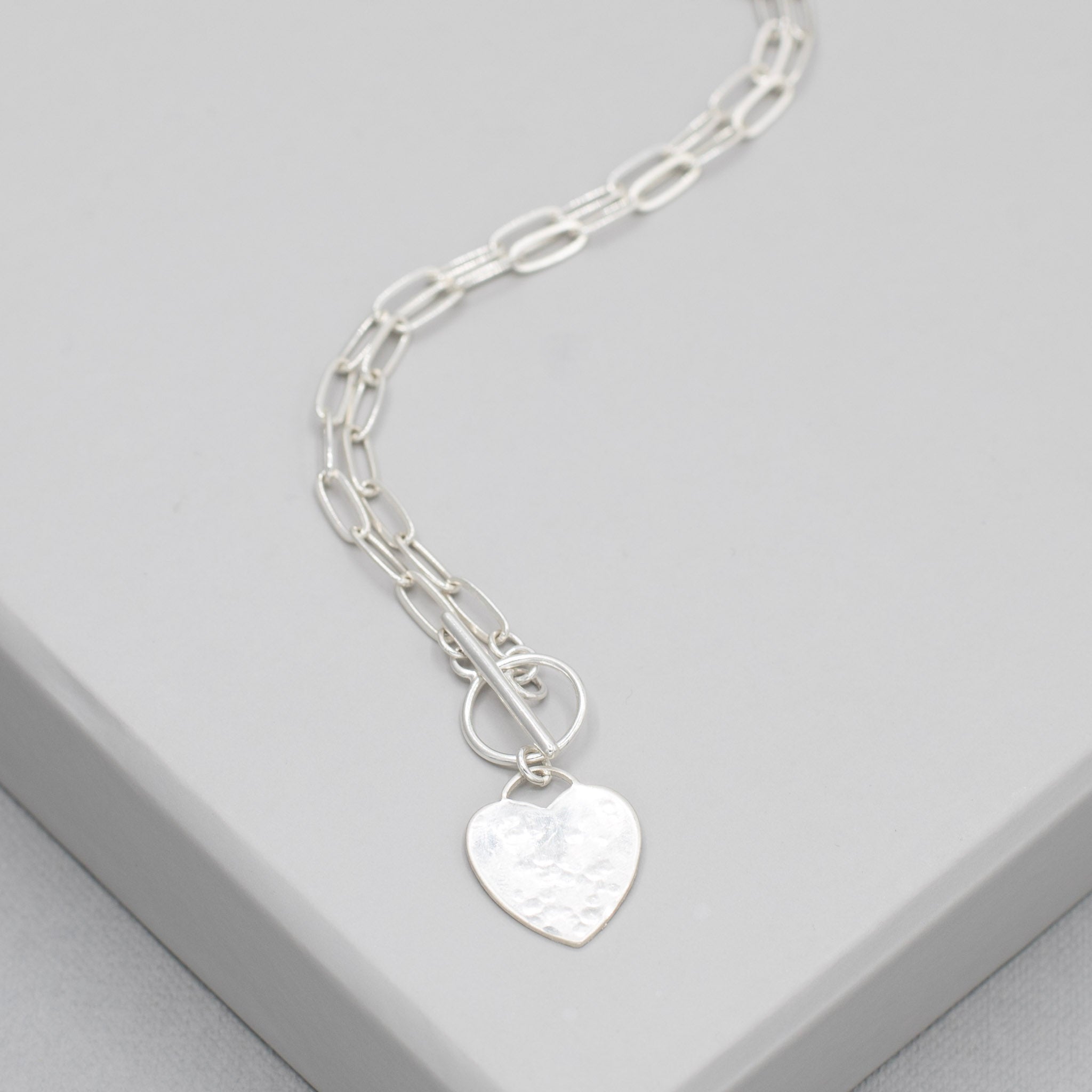 Sterling Silver Heart Toggle Necklace & Tube Hoop Set - Jewel Ya