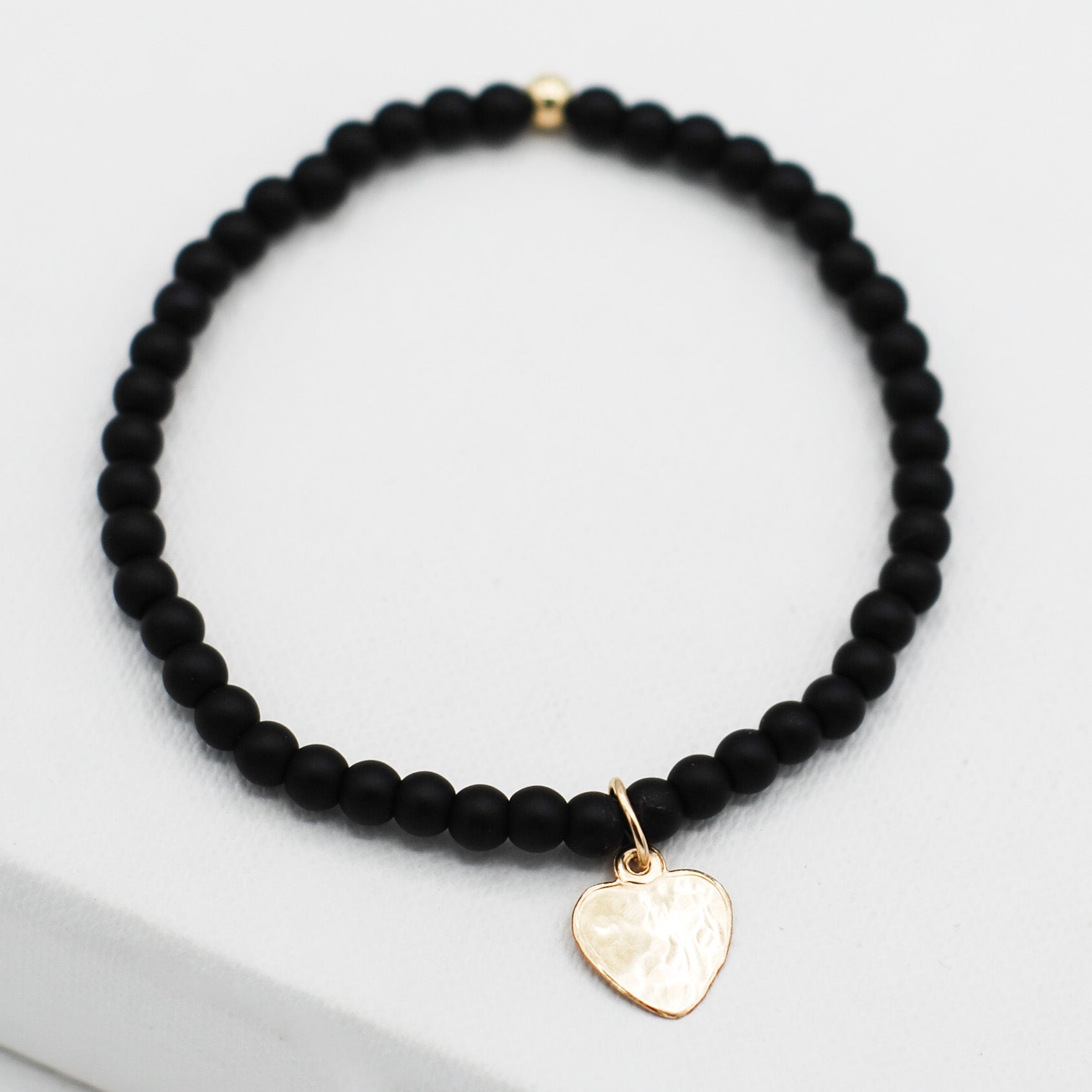 Matte Black Onyx & 14k Gold filled Heart Bracelet - Jewel Ya